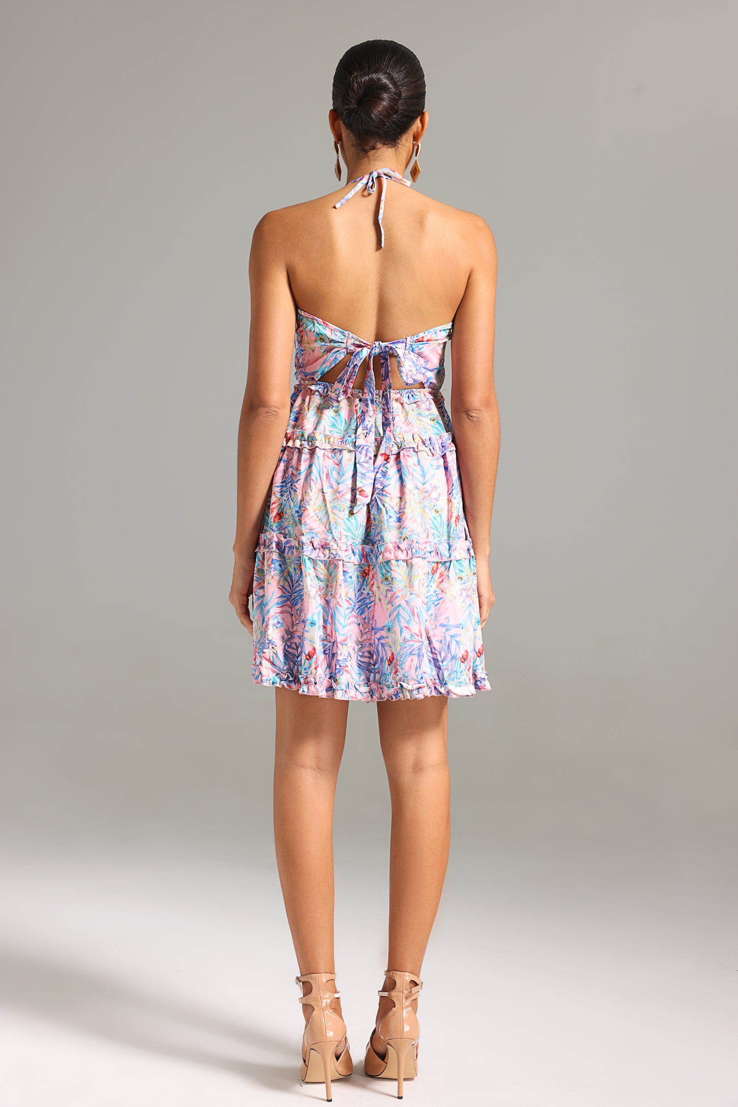 Edan Halterneck Cut Out Printed Mini Dress