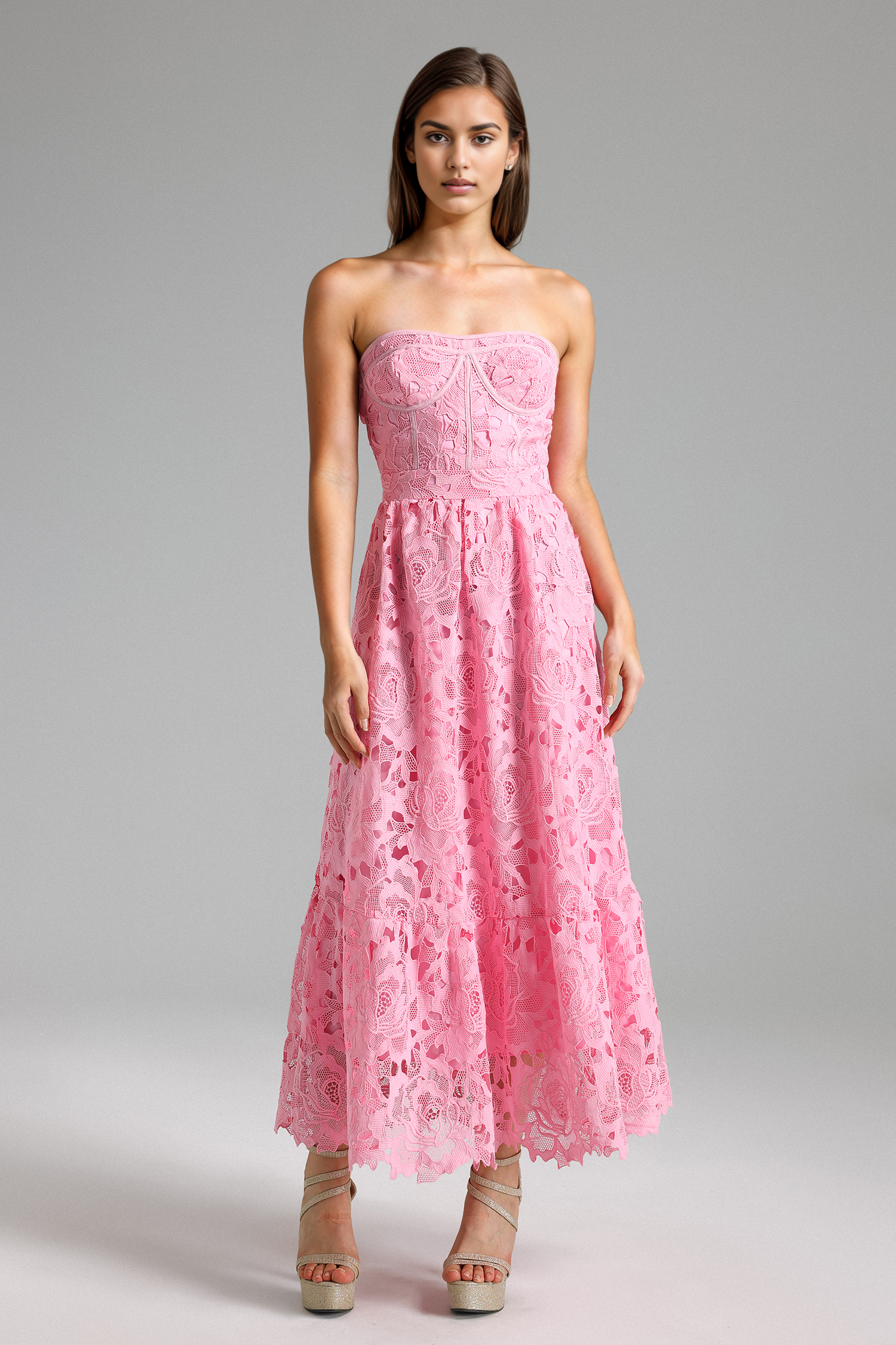 Elio Lace Strapless Corset Maxi Dress