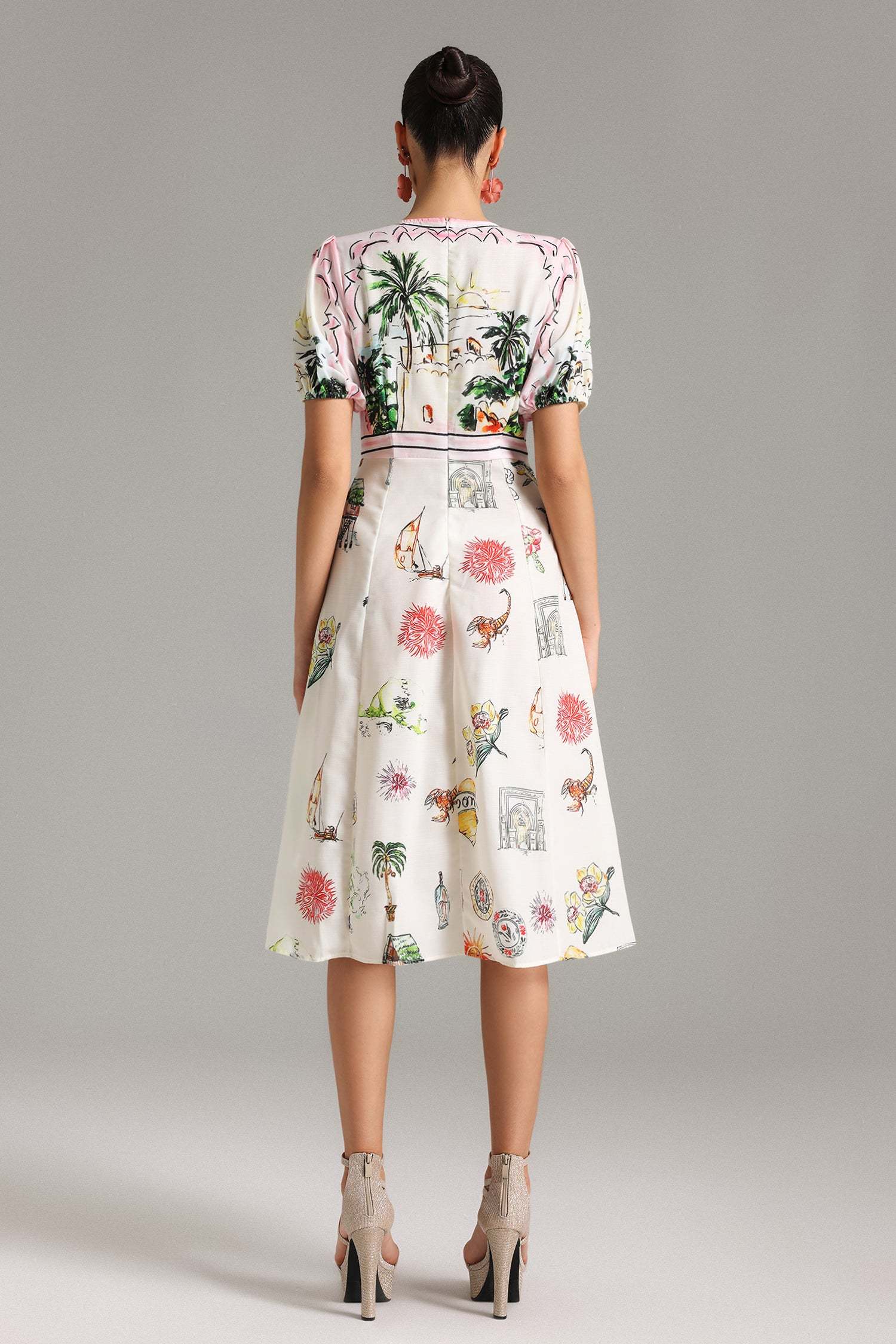 Emmeline Puff Sleeves Printed Midi Dress