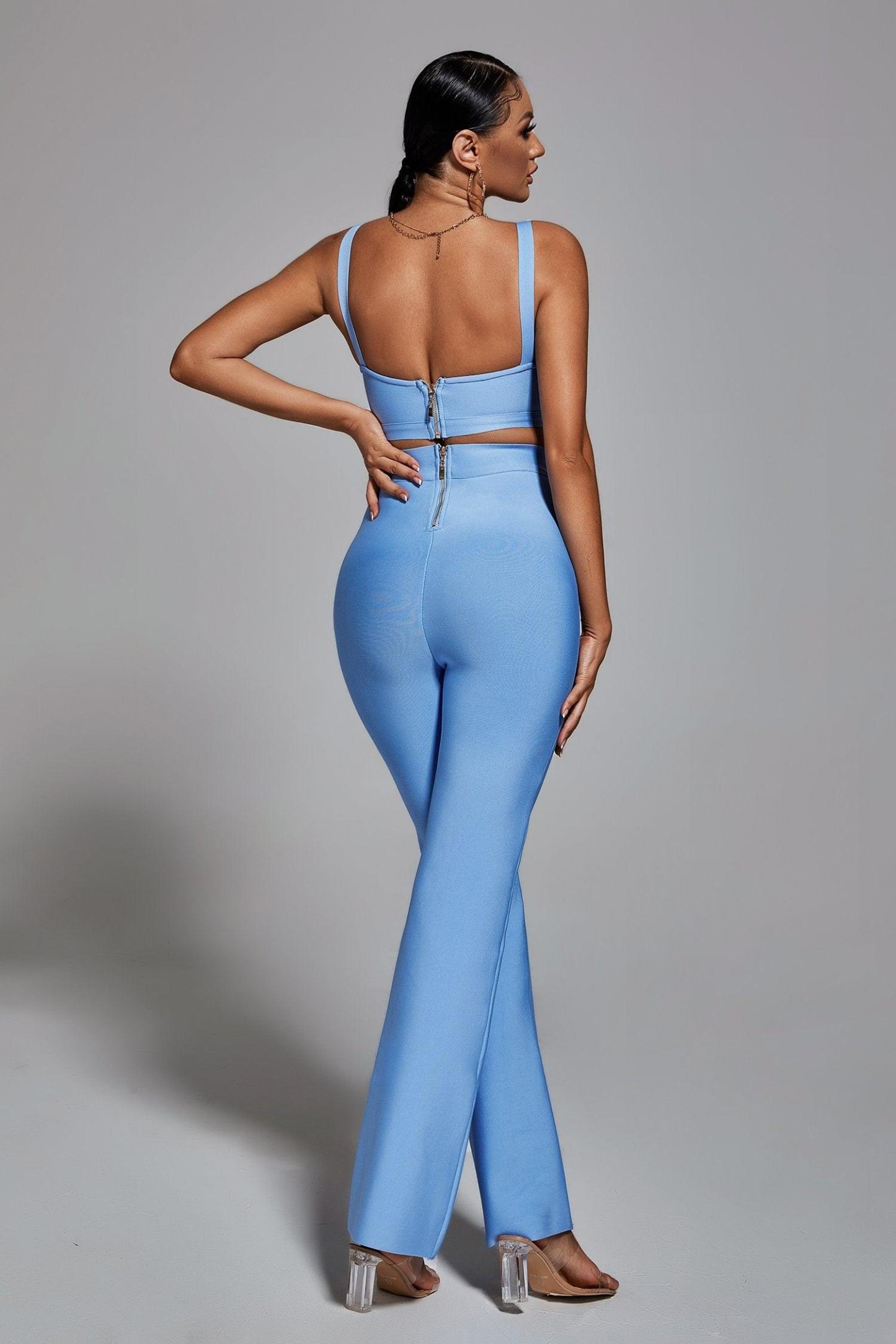 Breenda Bandage Two Pieces Set - Blue - Bellabarnett