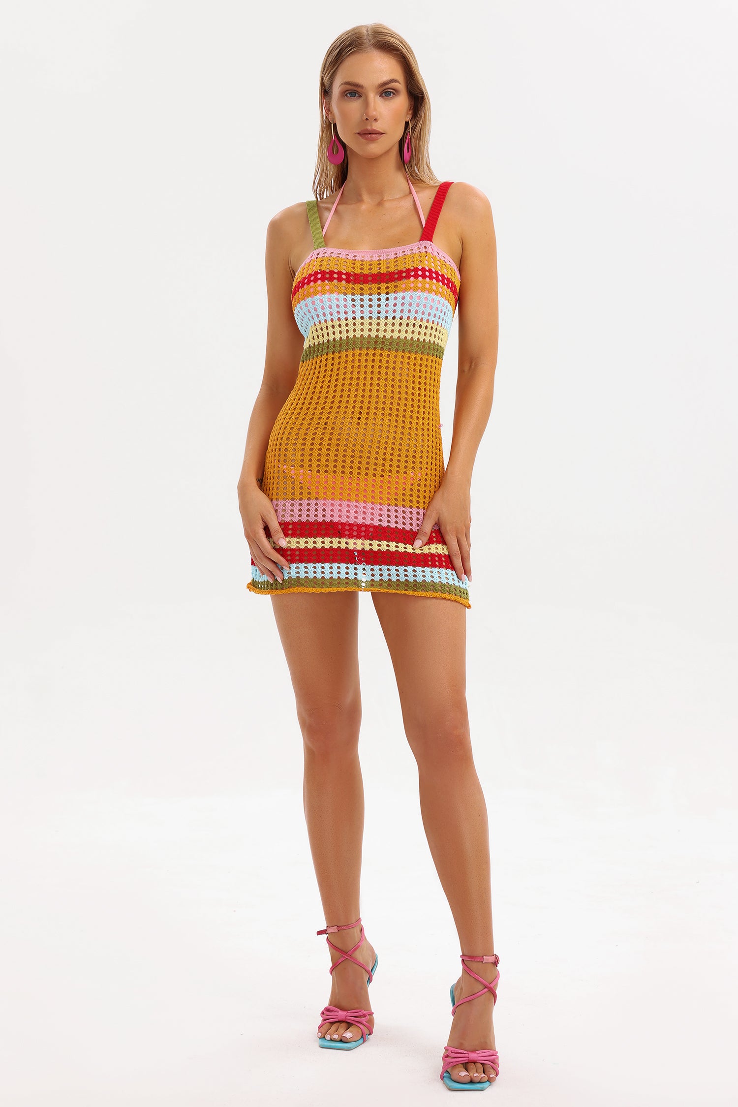 Farrah Stripe Knitted Mini Dress - Orange