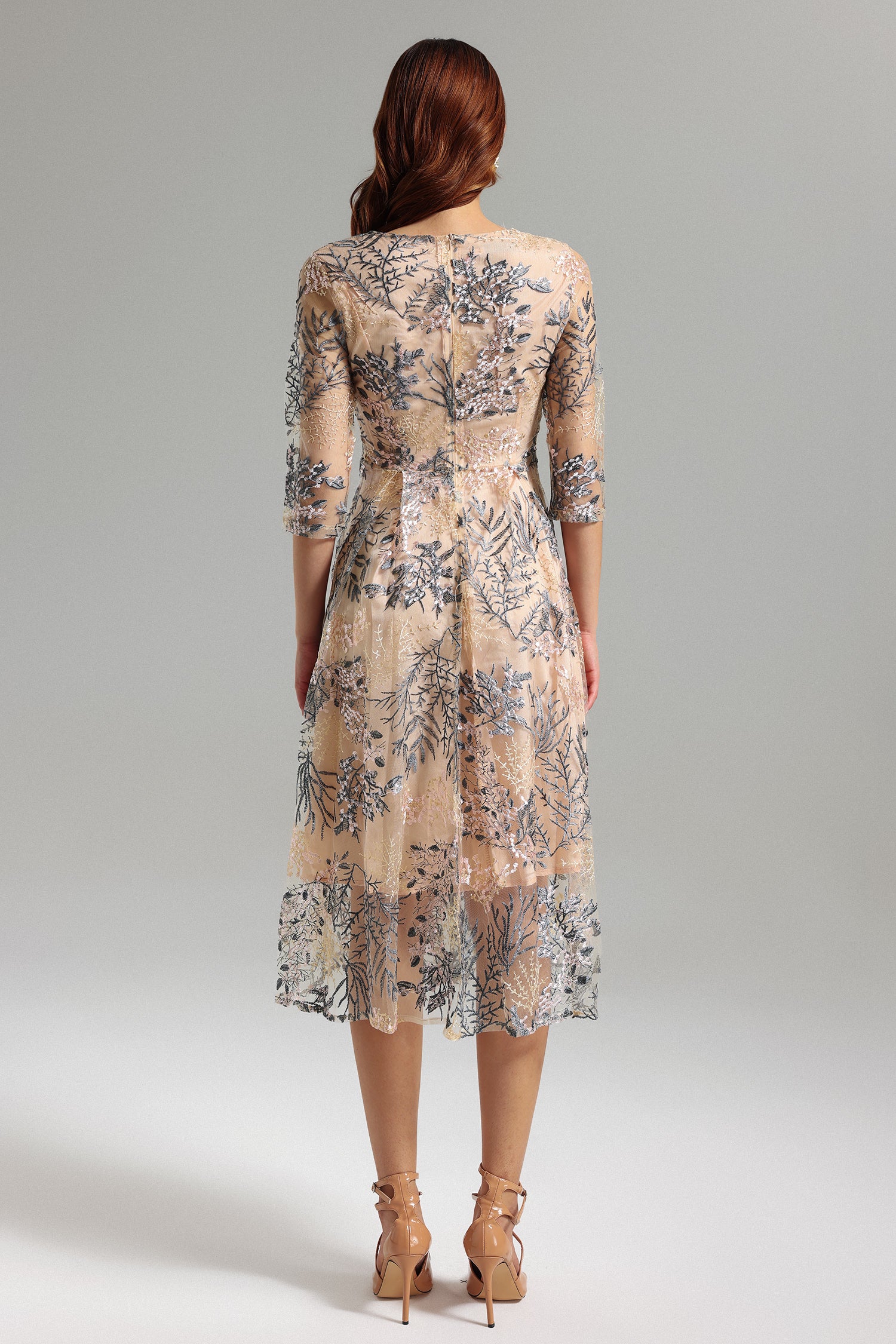 Gail Embroidery Mesh Midi Dress