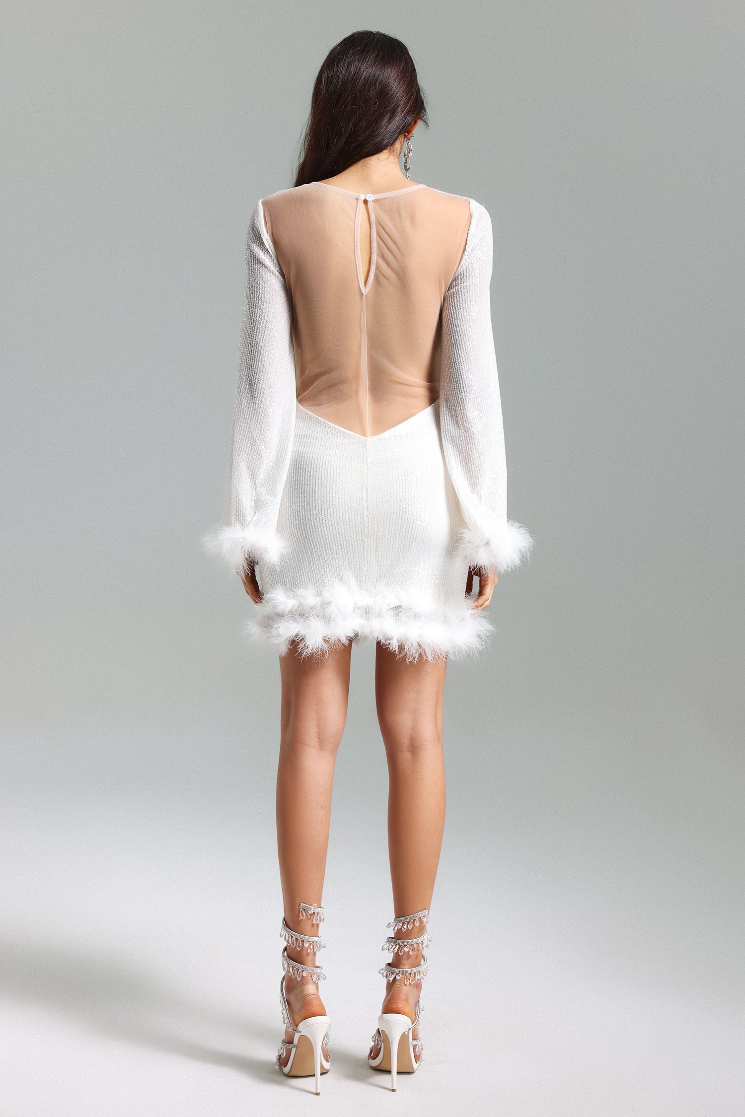 Garine Sequins Feather Backless Dress