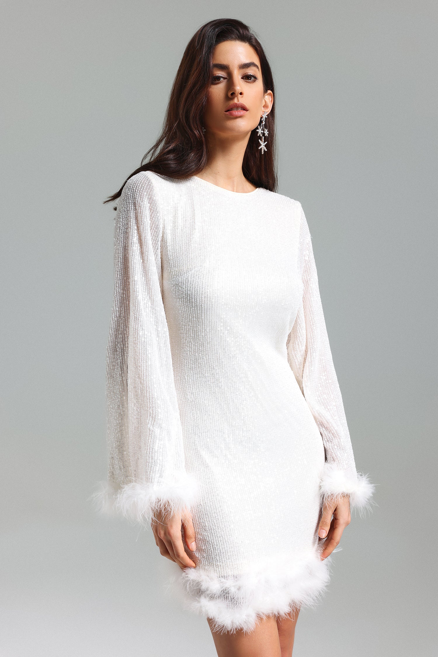 Garine Sequins Feather Backless Dress