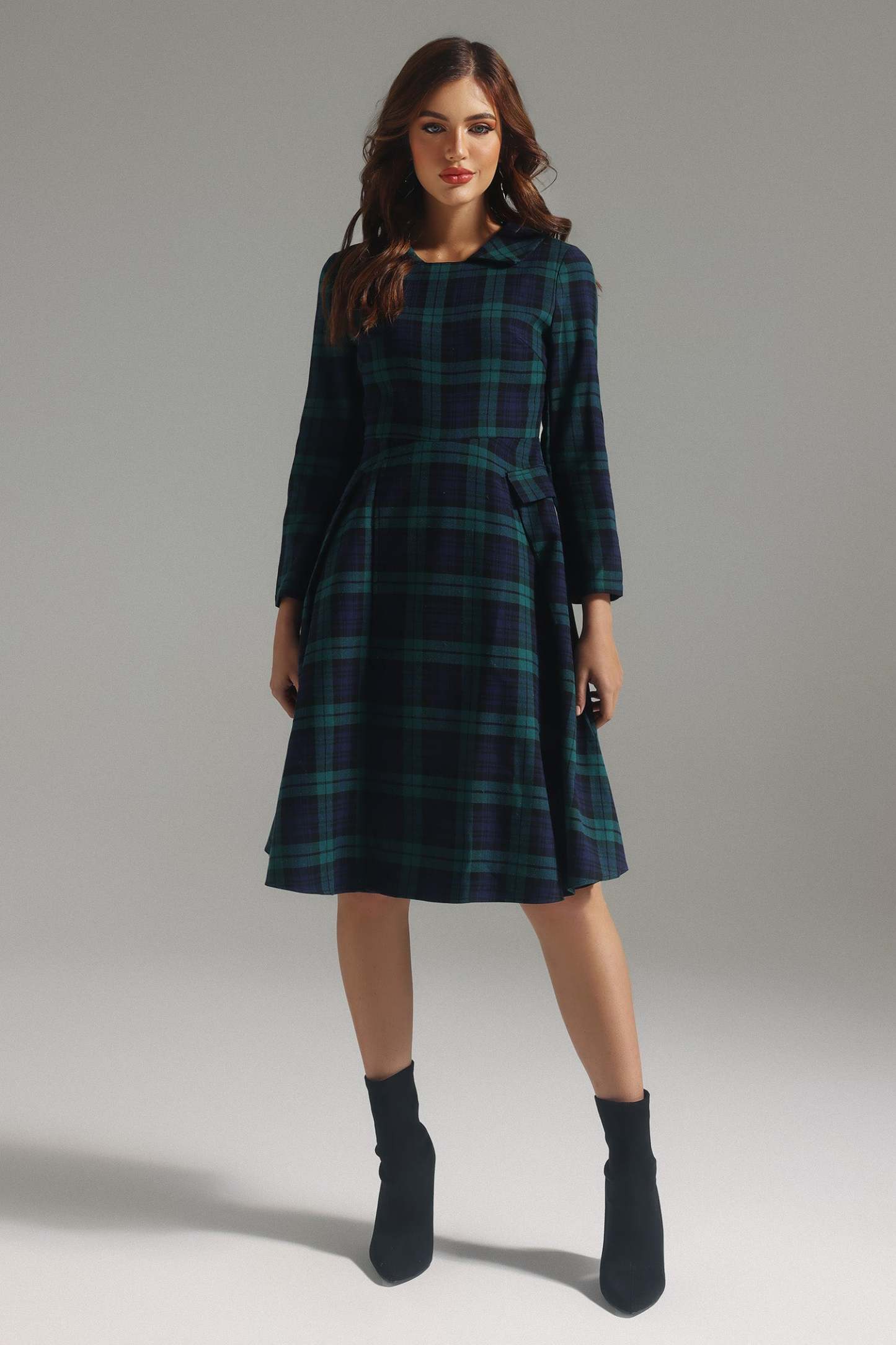 Gloria Lapel Plaid Dress