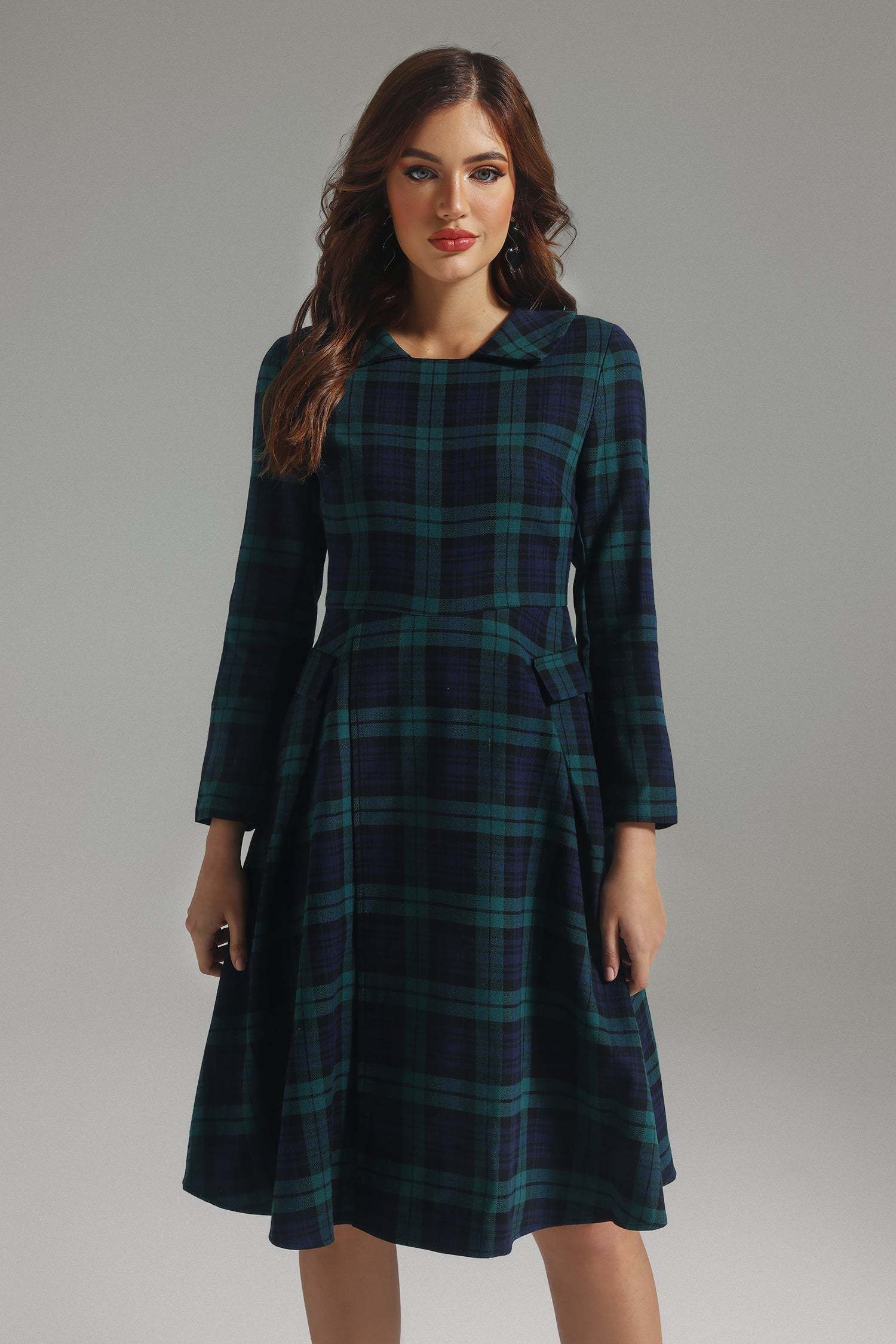 Gloria Lapel Plaid Dress
