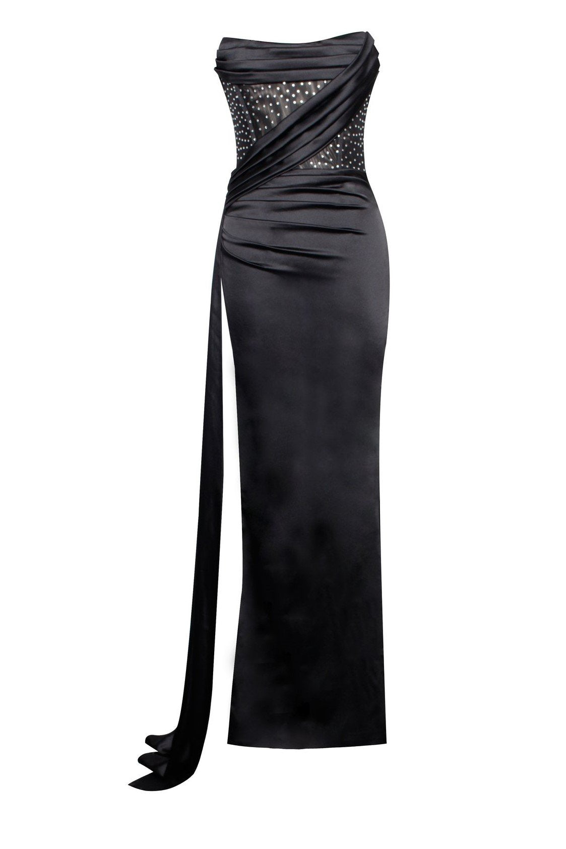 Haliya Crystallized Corset High Slit Gown - Black - Bellabarnett