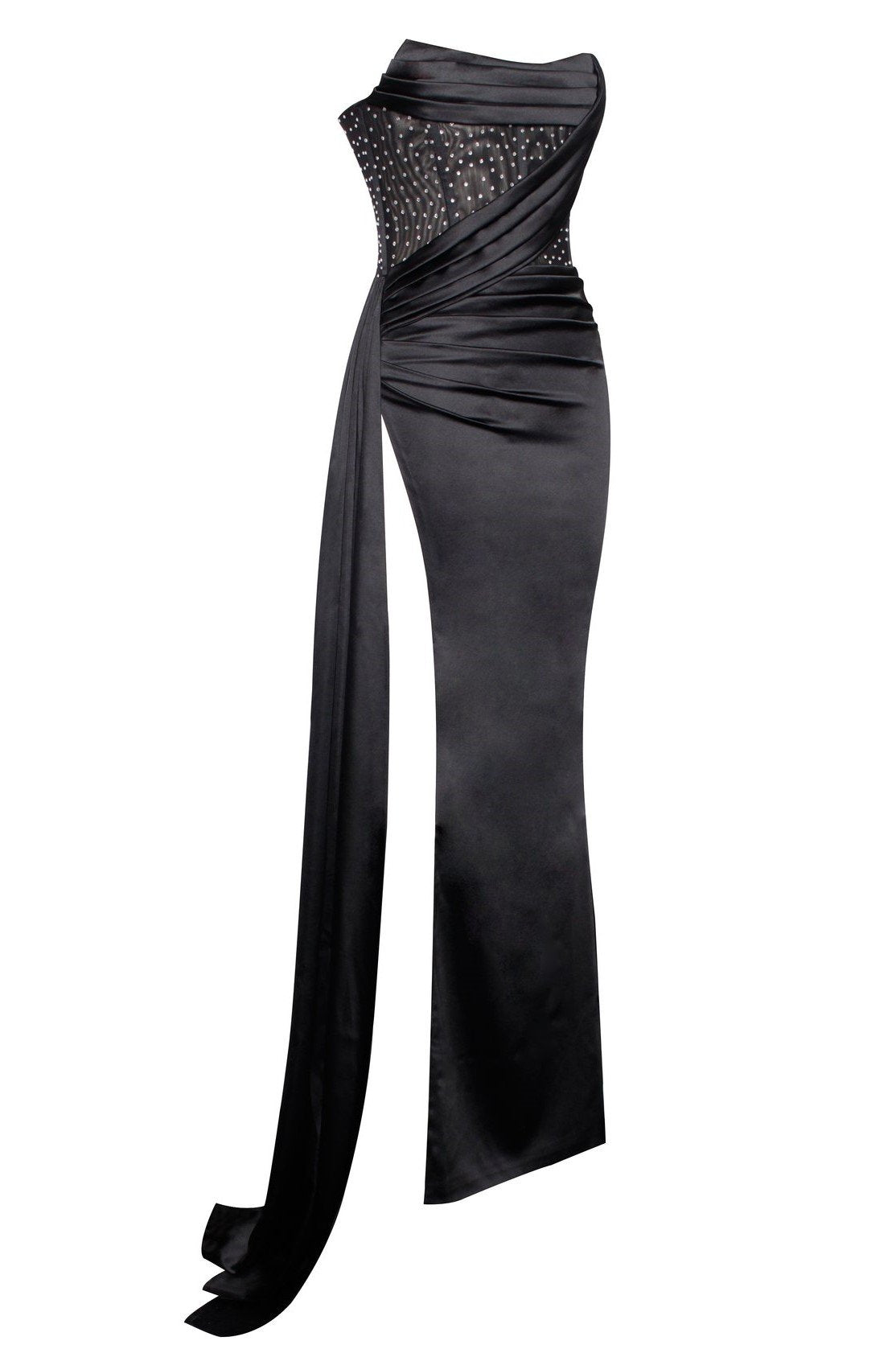 Haliya Crystallized Corset High Slit Gown - Black - Bellabarnett