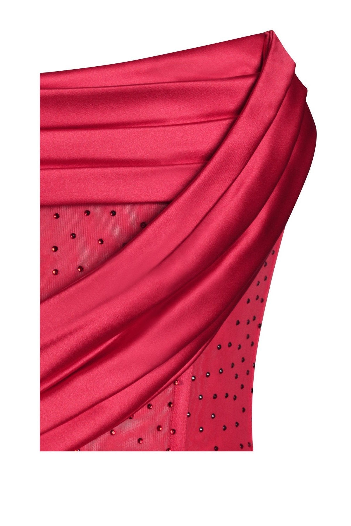 Haliya Crystallized Corset High Slit Gown - Red - Bellabarnett