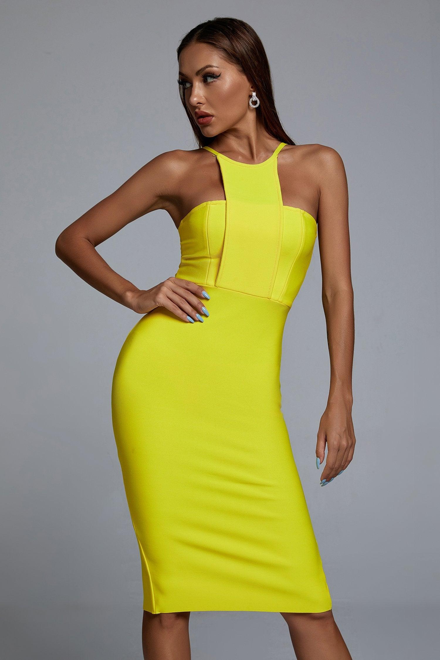 Neon yellow cheap bandage dress