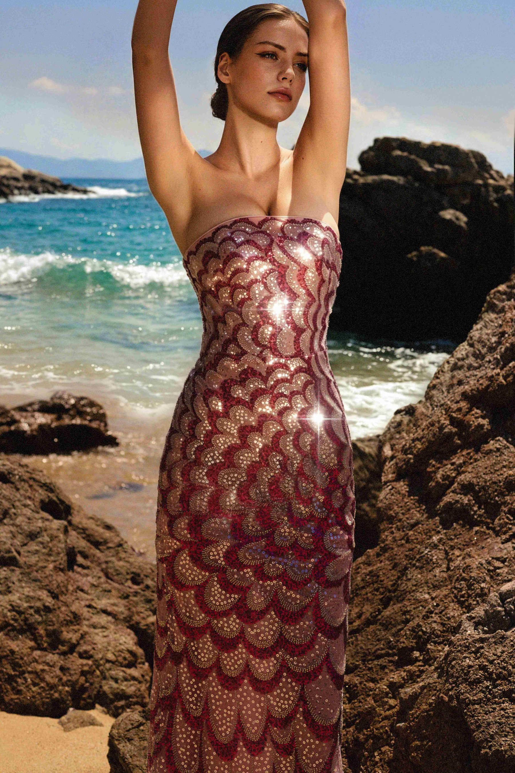 Facia Romantic Contour Strapless Sequin Maxi Dress