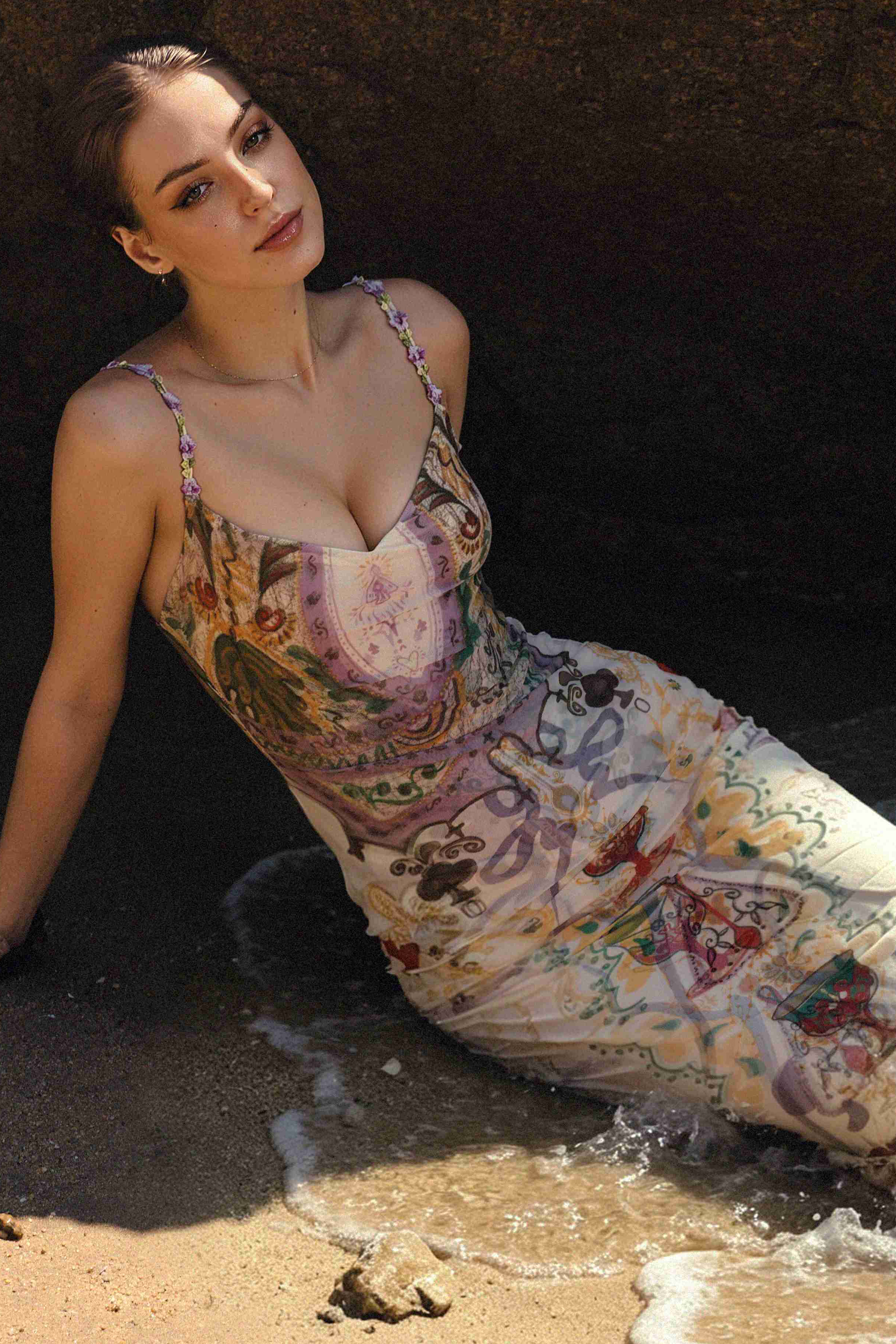 Xapana Resort Contour Sleeveless Mesh Maxi Dress