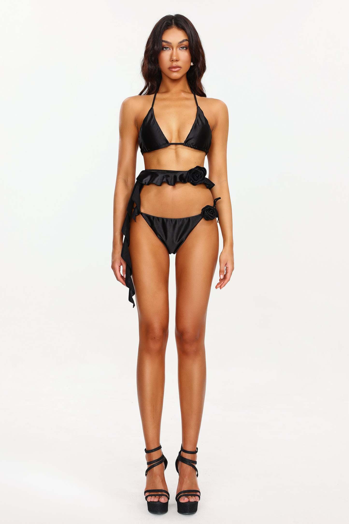 Irosa Satin Flower Bikini Three Piece Set