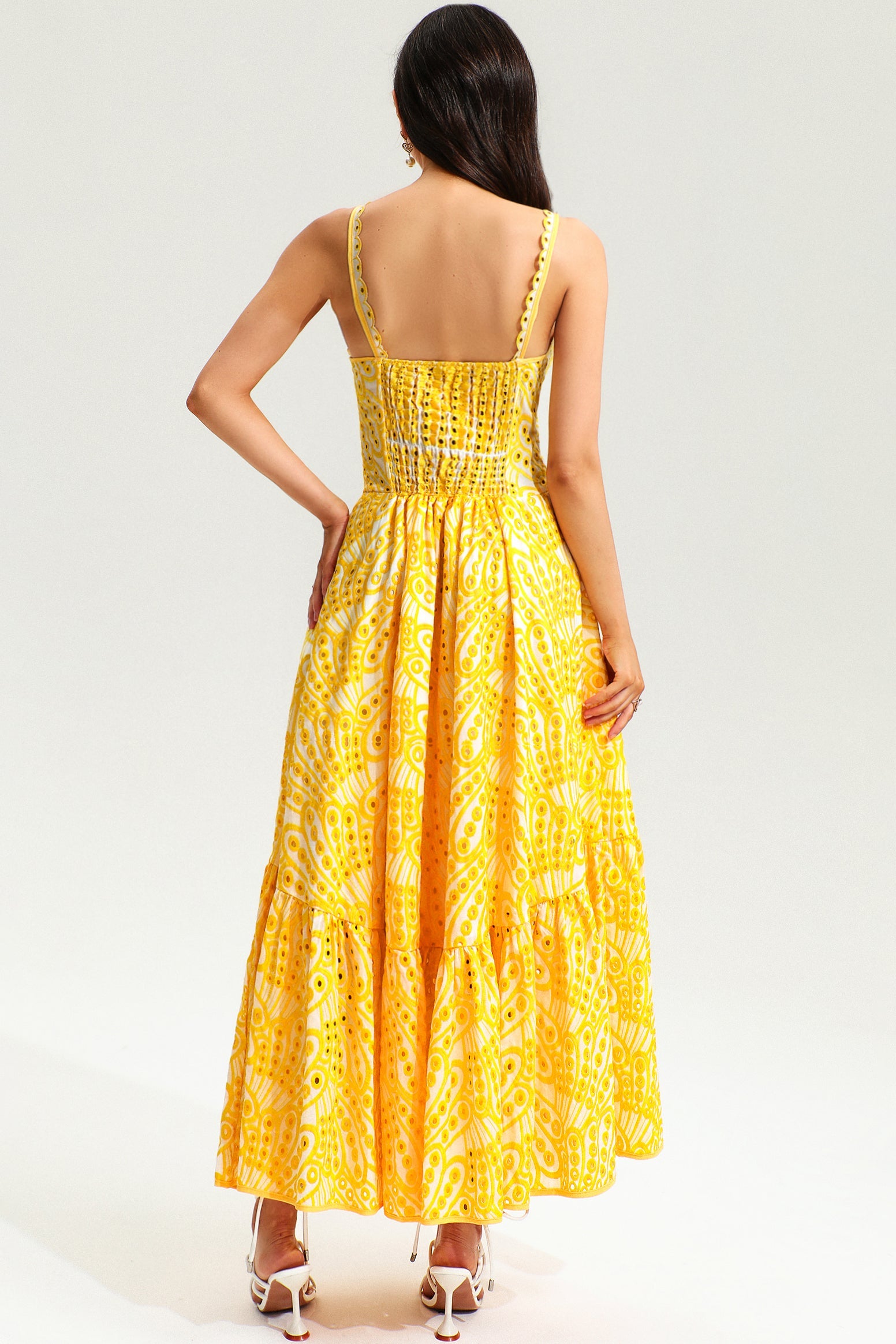 Lace Buttoned Ruffle Hem Cami Midi Dress