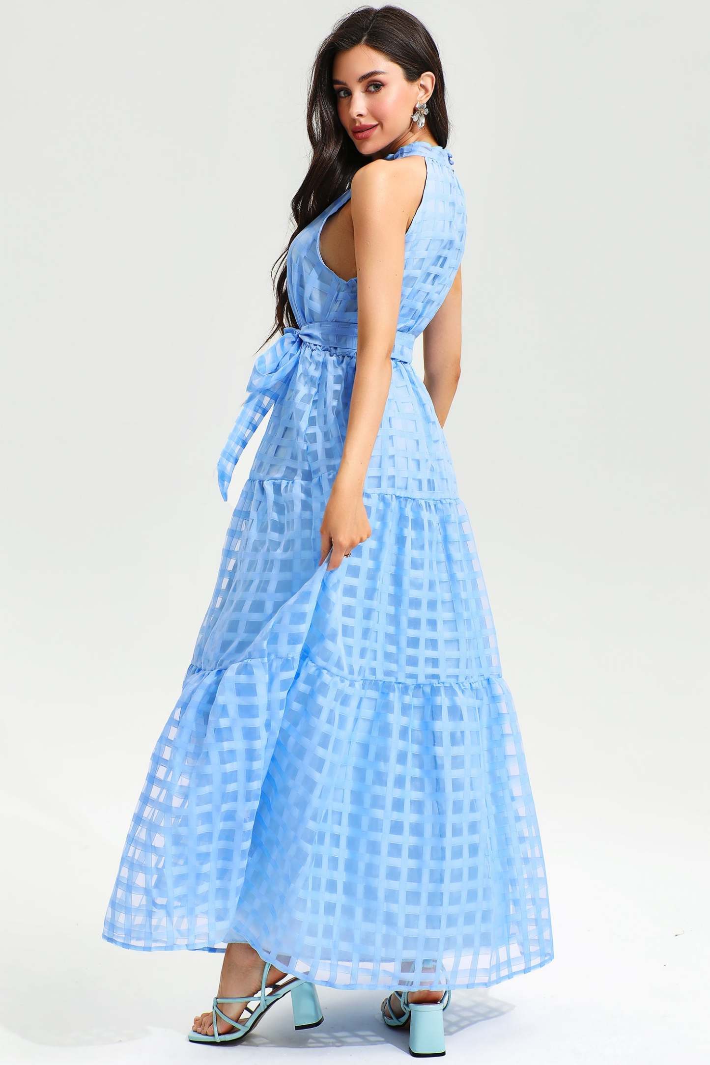 Halter Neck Lace Up Maxi Dress