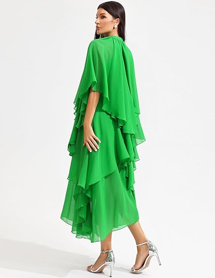Stand Collar Ruffle Hem Maxi Dress