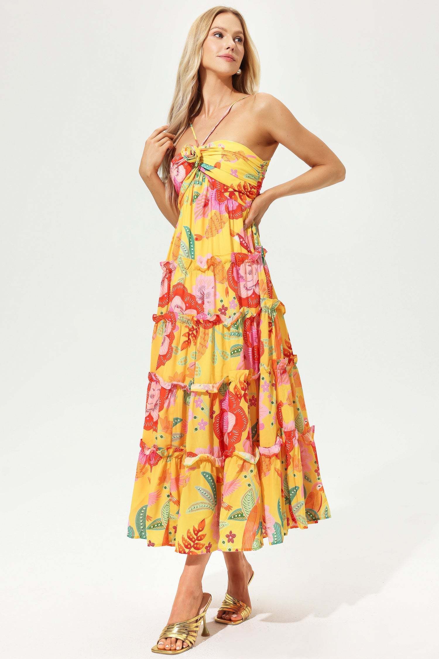 Floral Ruffle Hem Cami Maxi Dress
