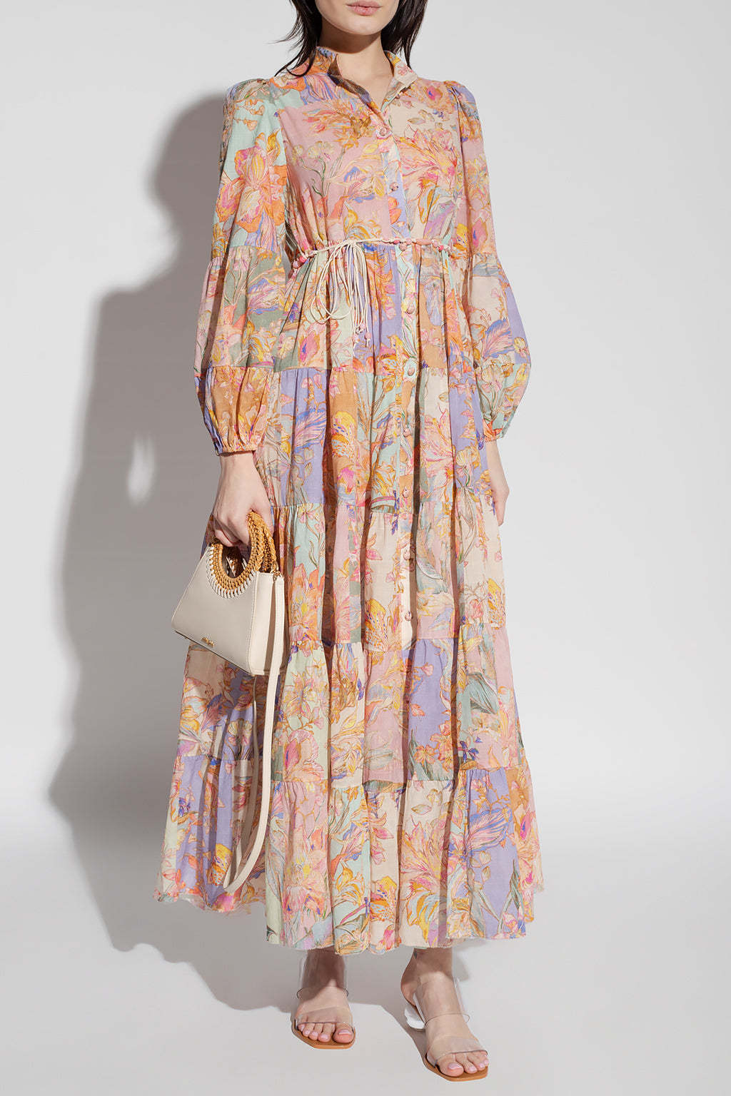 Printed Lapel Lace Up Midi Dress Midi Dress