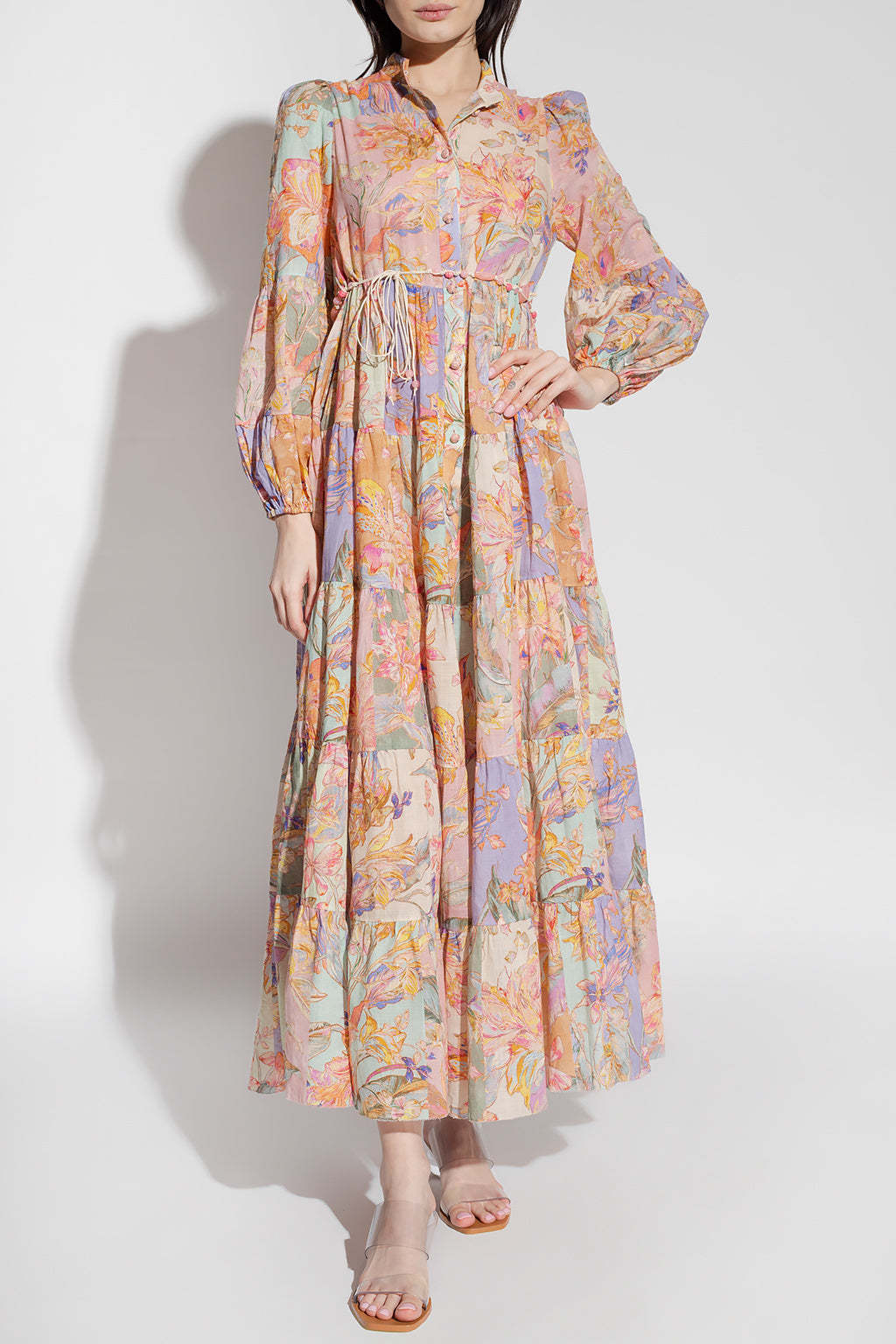 Printed Lapel Lace Up Midi Dress Midi Dress