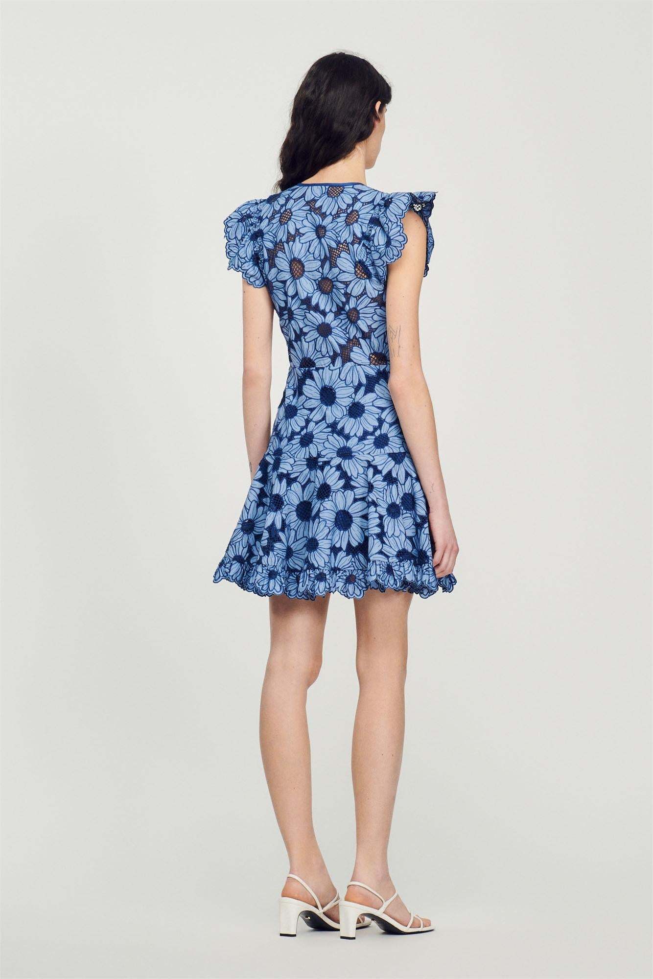 Floral Flutter Sleeve V-Neck Mini Dress