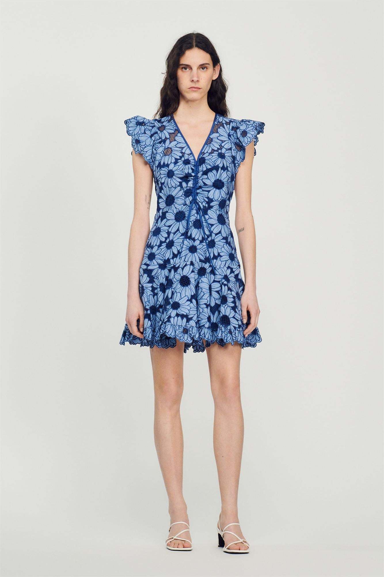 Floral Flutter Sleeve V-Neck Mini Dress