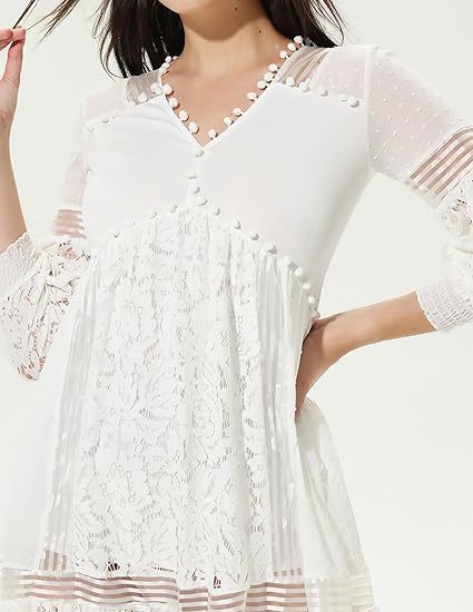 White Lantern Sleeves V-Neck Lace Mini Dress