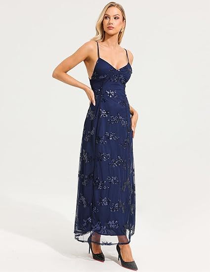Sequin V-Neck Backless Maxi Dress