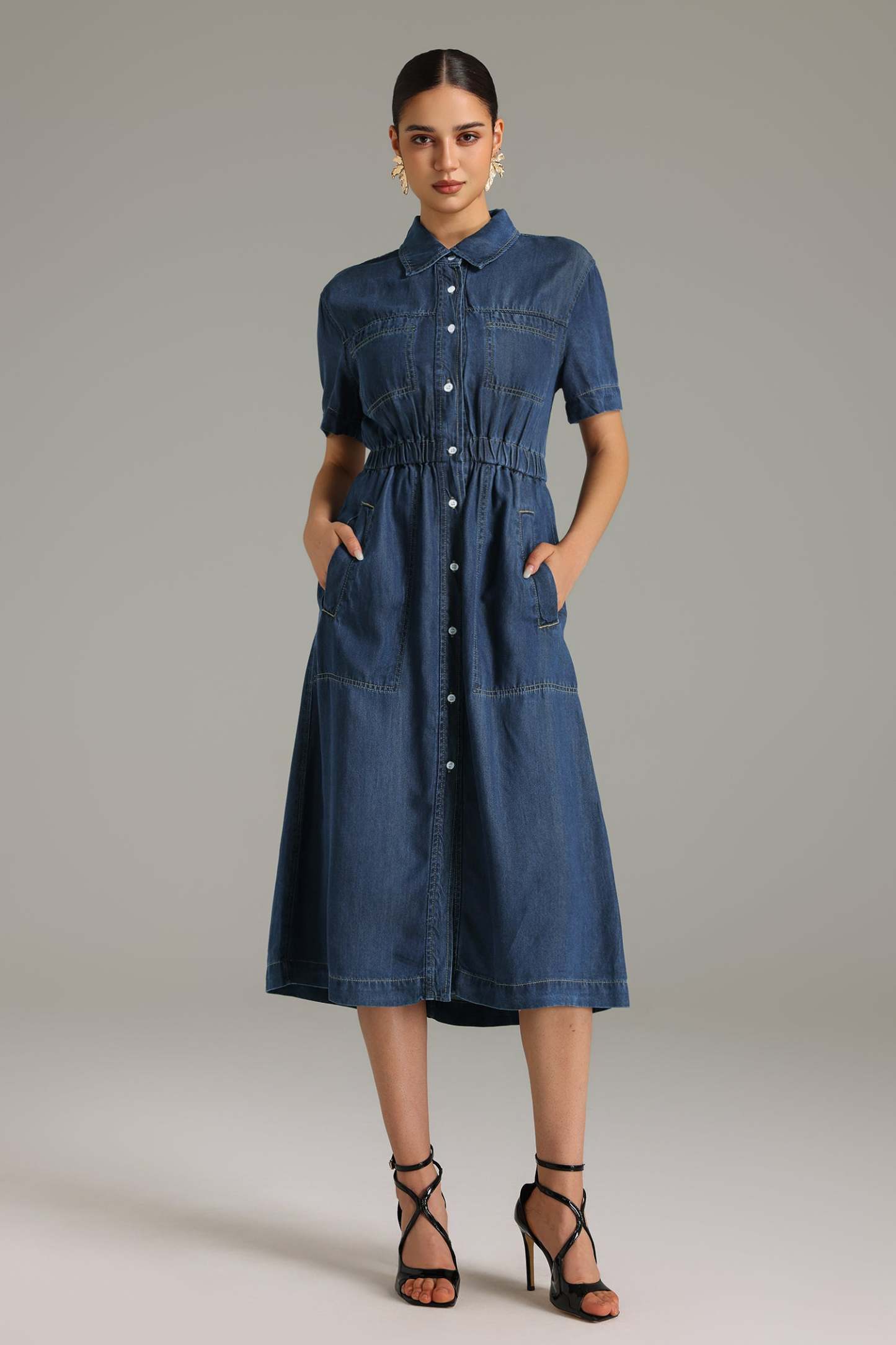 Jalila Button-Front Denim Midi Dress