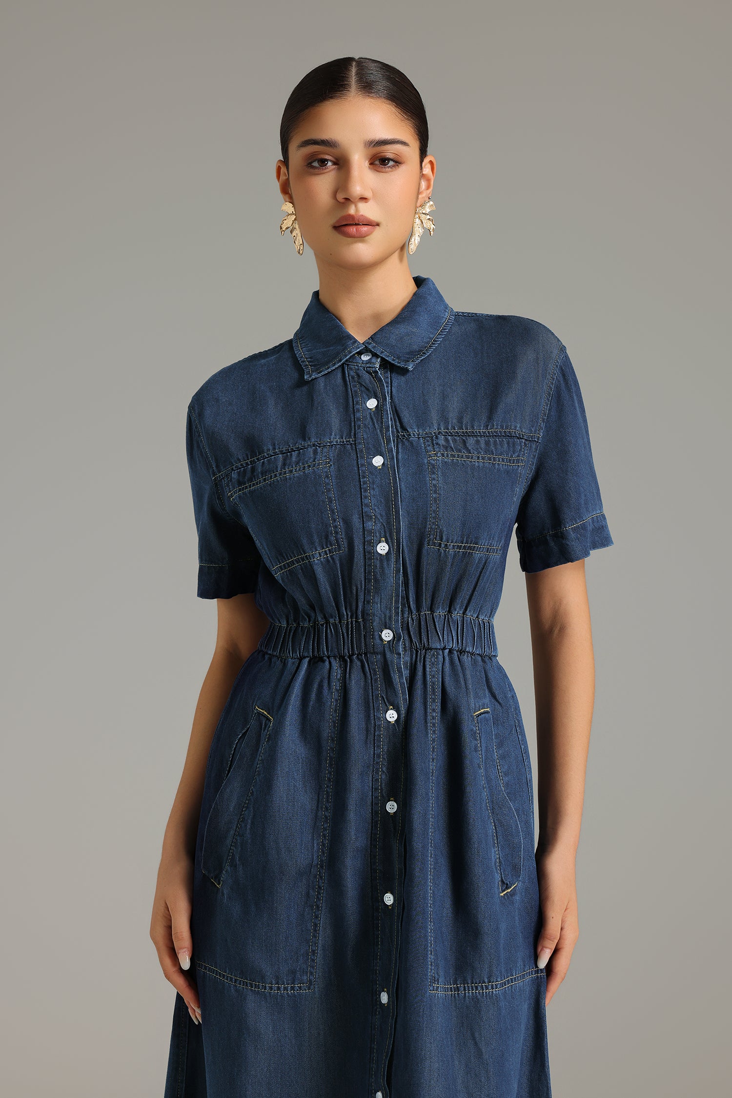 Jalila Button-Front Denim Midi Dress