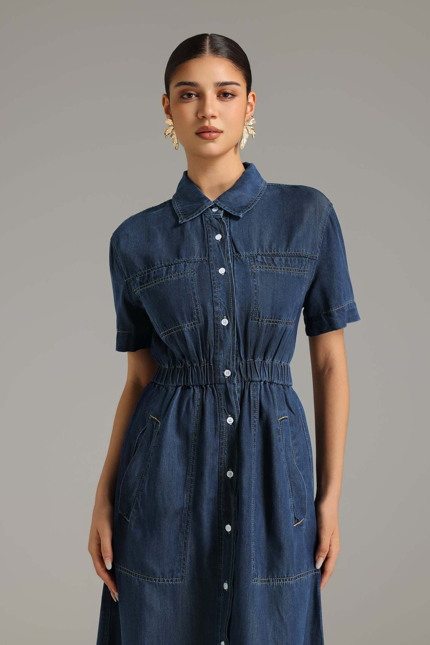 Jalila Button-Front Denim Midi Dress