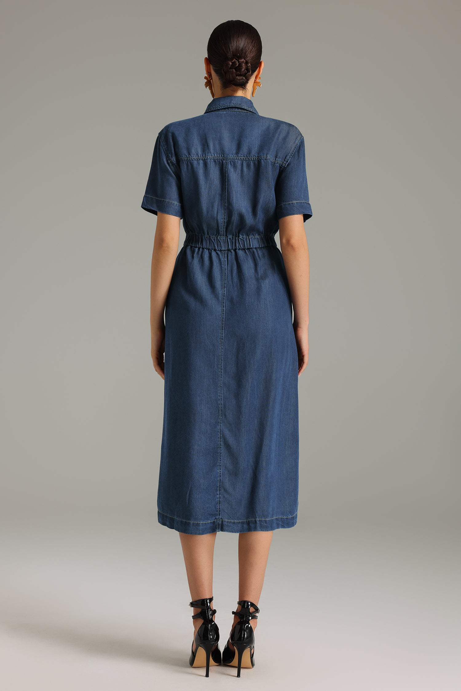 Jalila Button-Front Denim Midi Dress