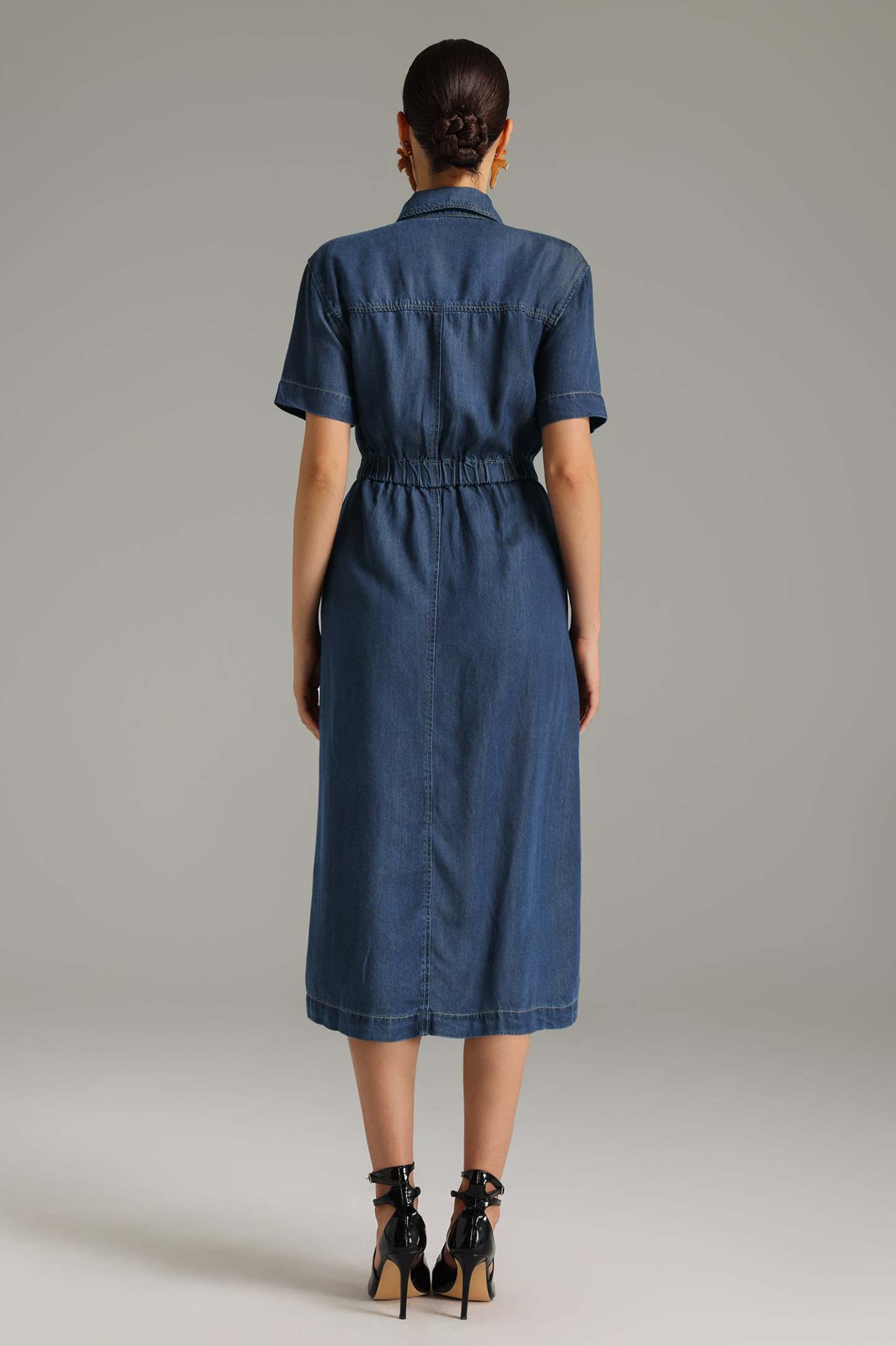 Jalila Button-Front Denim Midi Dress
