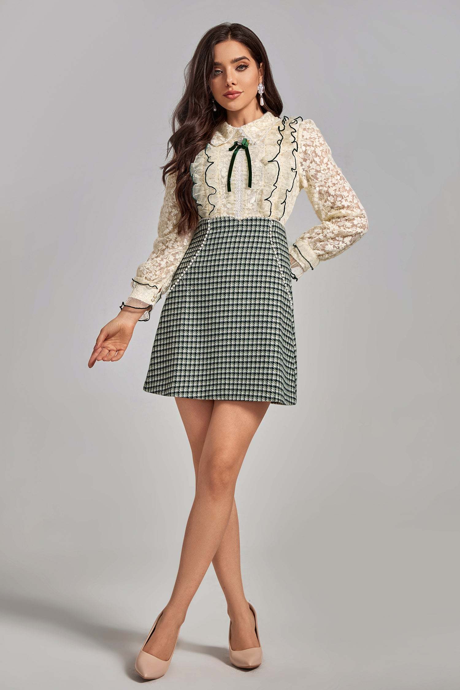 Janet Lace Patchwork Mini Dress
