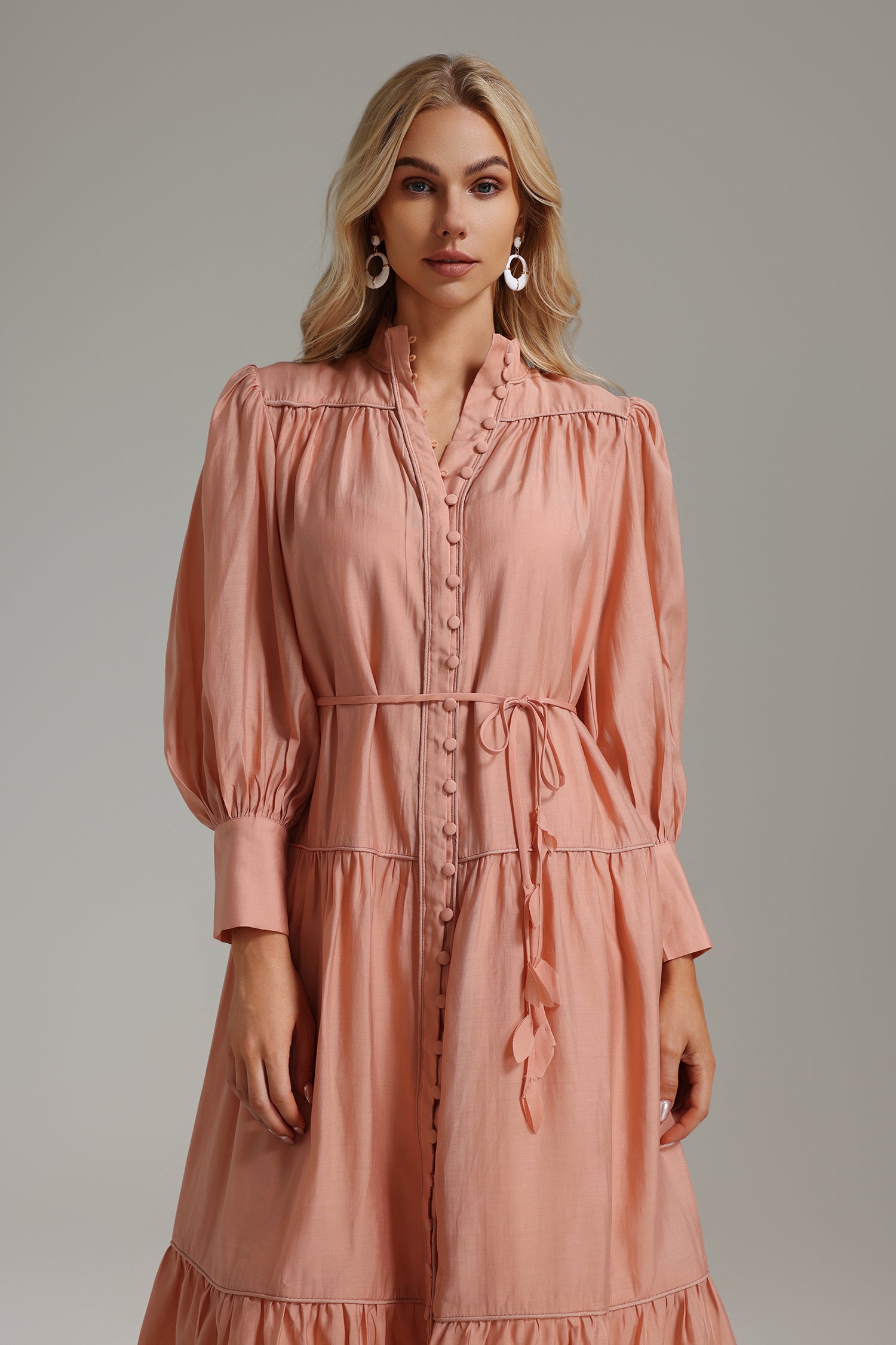 Janneth Button Placket Ruffle Dress