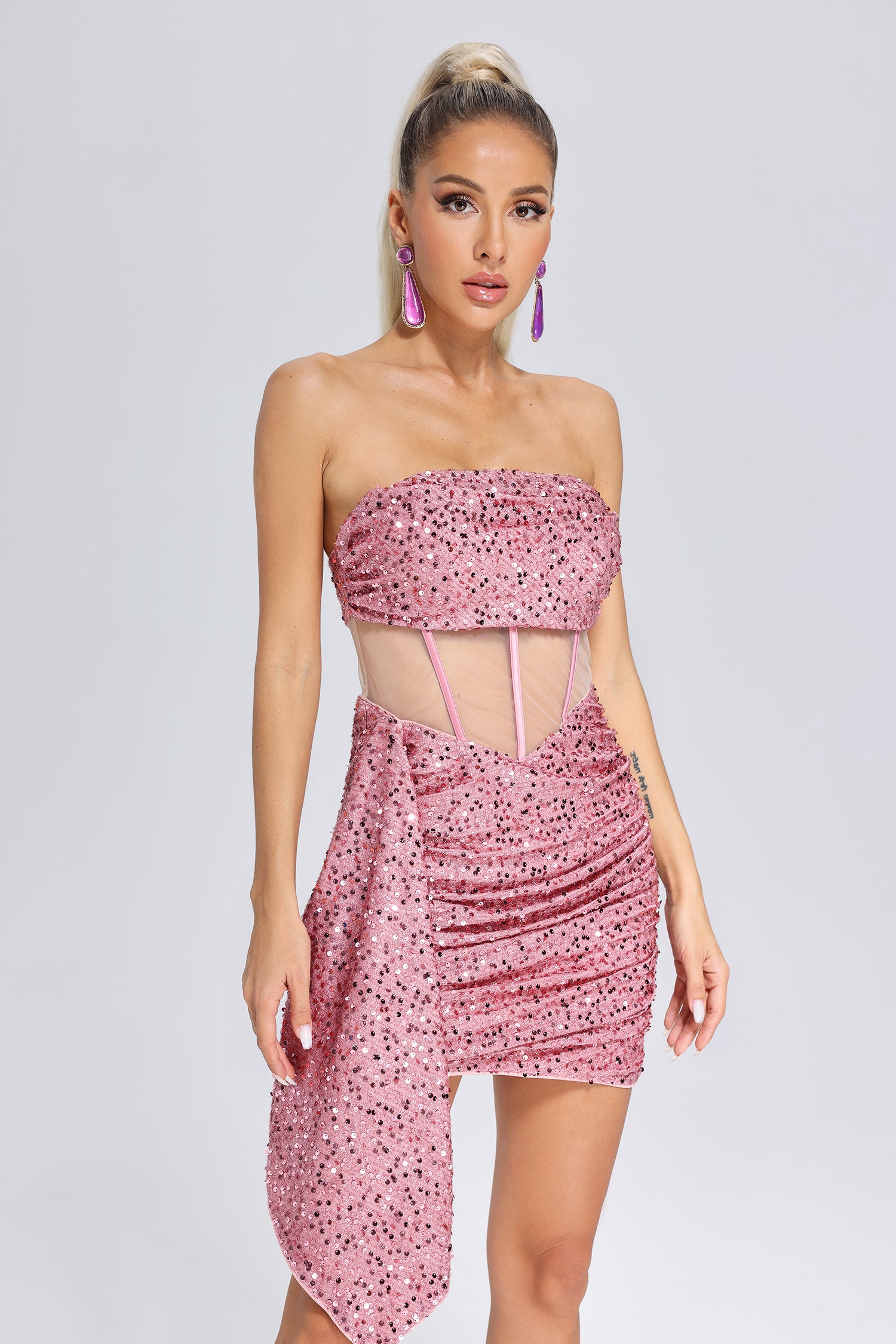 Janneth Sequin Ruched Mini Dress