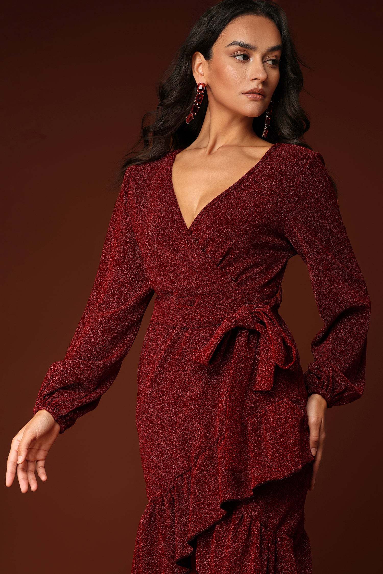 Joy V-neck Long Sleeves Maxi Dress