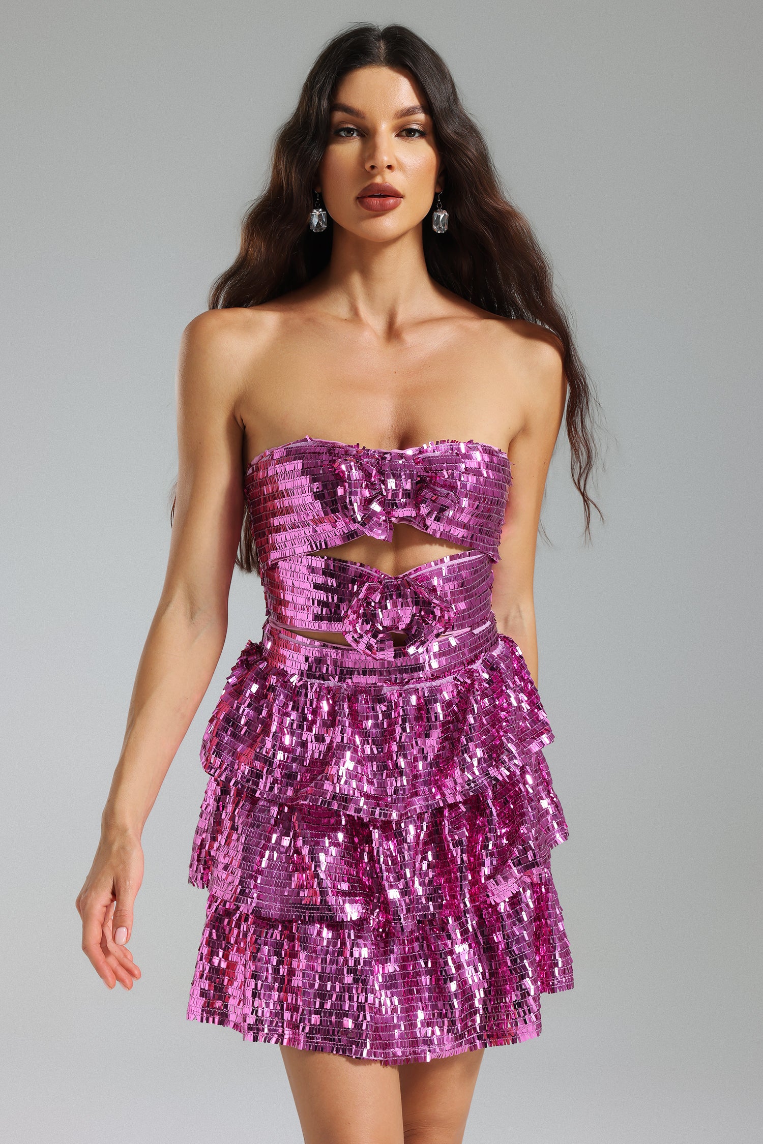 Juhly Sequins Cut Out Ruffled Dress