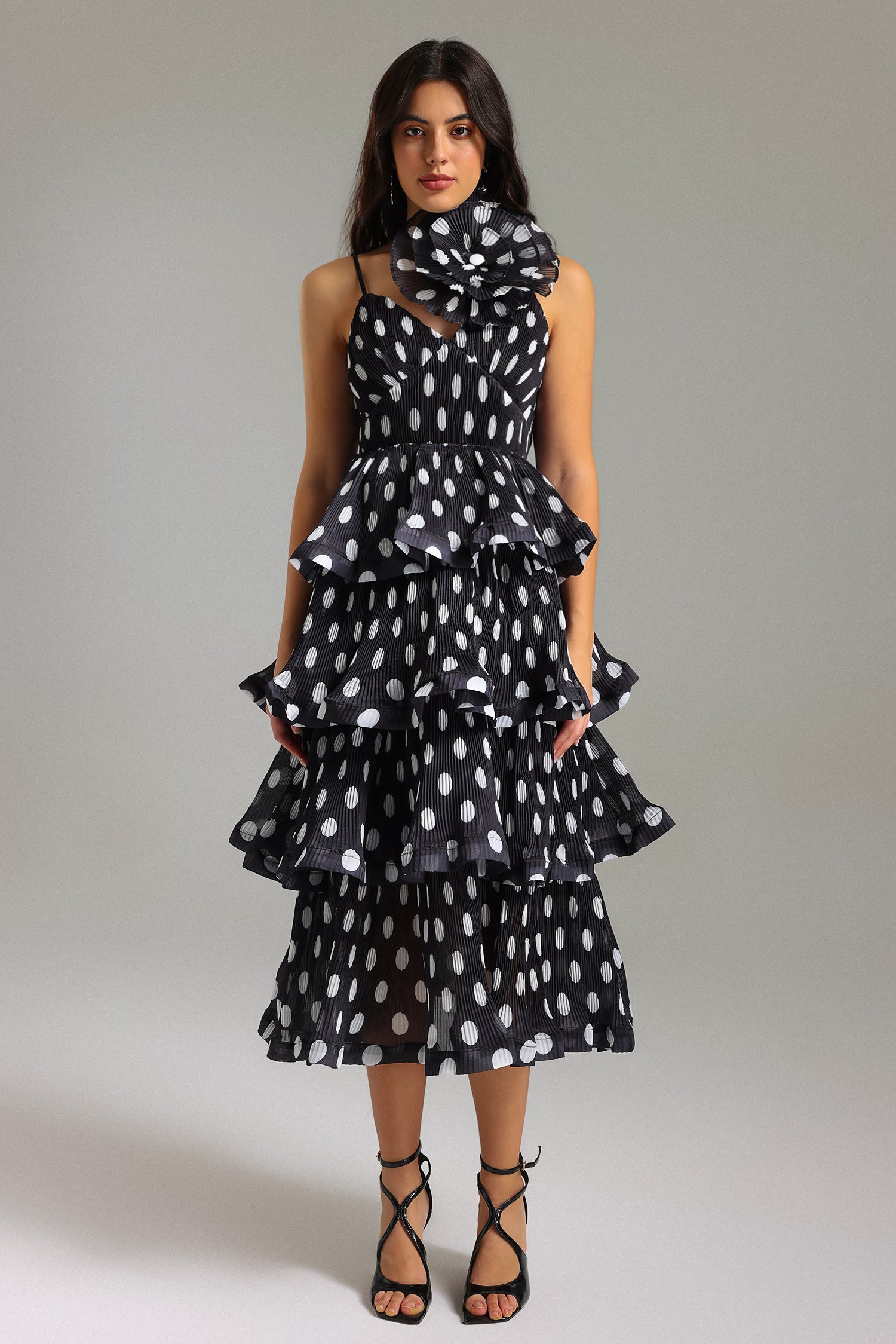 Kani Dot Printed Layered Midi Dress