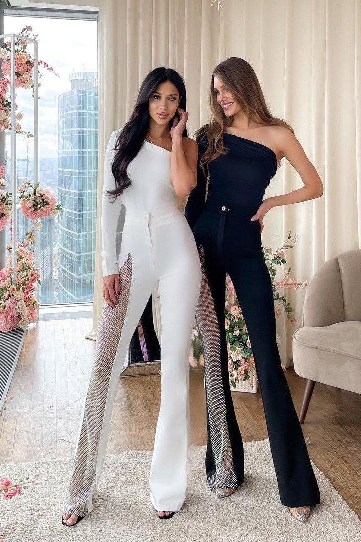 Kanye One Shoulder Diamond Jumpsuit - Bellabarnett