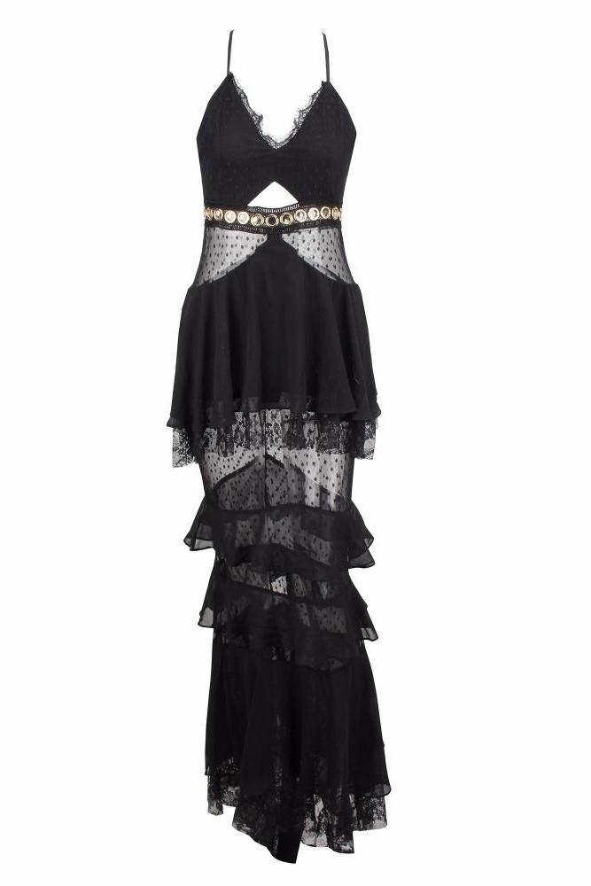 Kapa Mesh Maxi Dress - Black - Bellabarnett