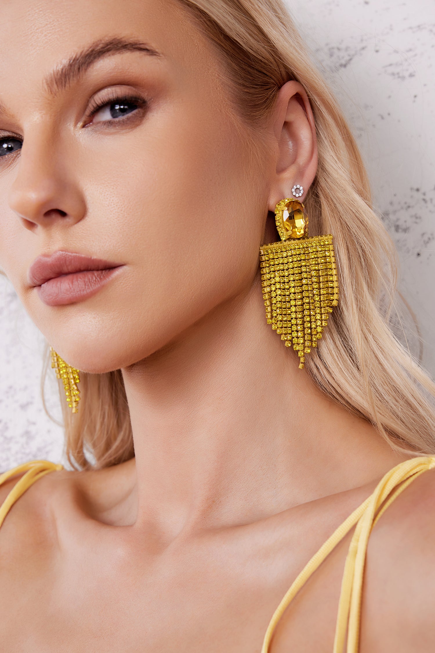 Kate Diamante Fringe Earrings - Yellow