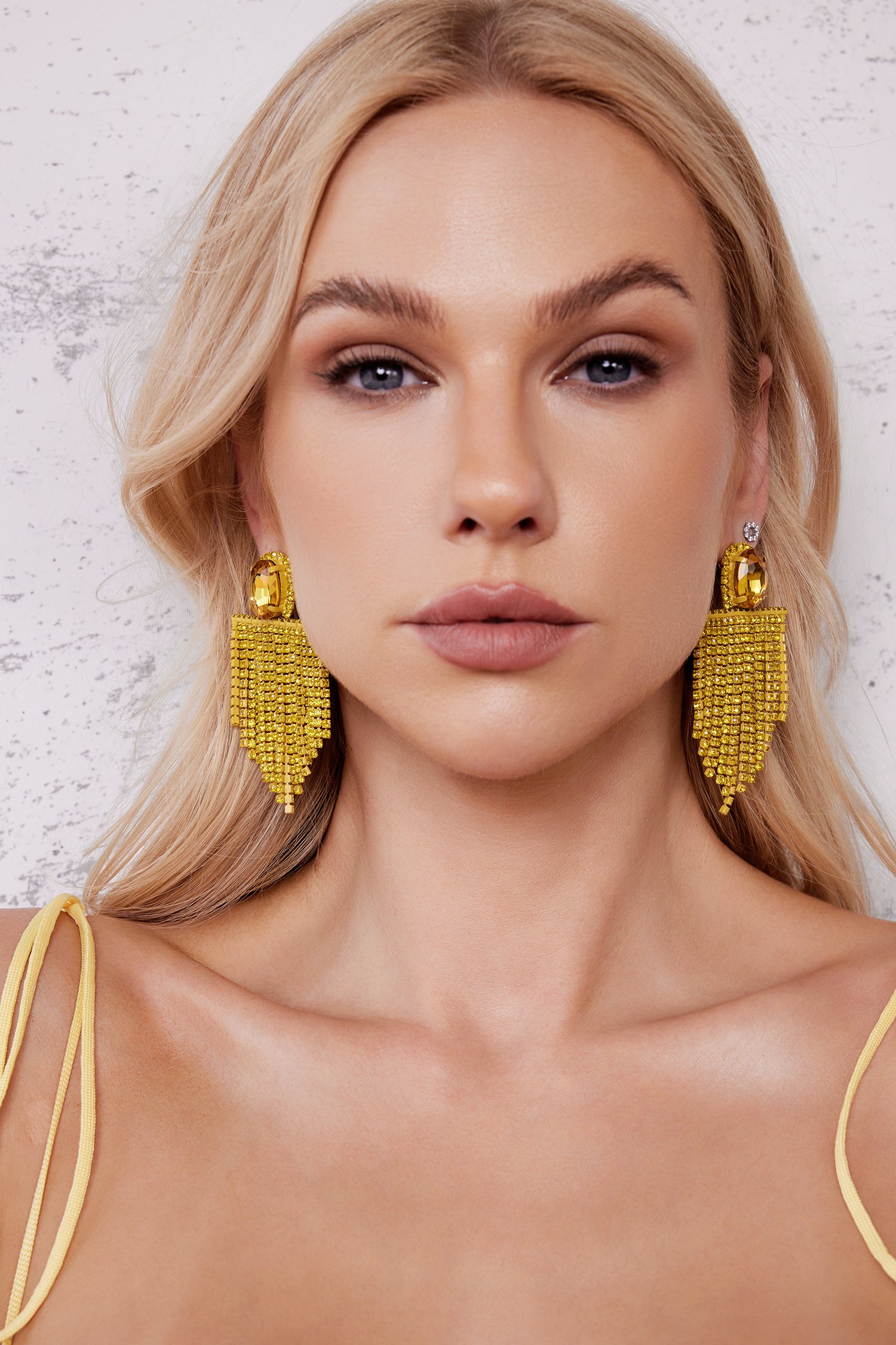 Kate Diamante Fringe Earrings - Yellow