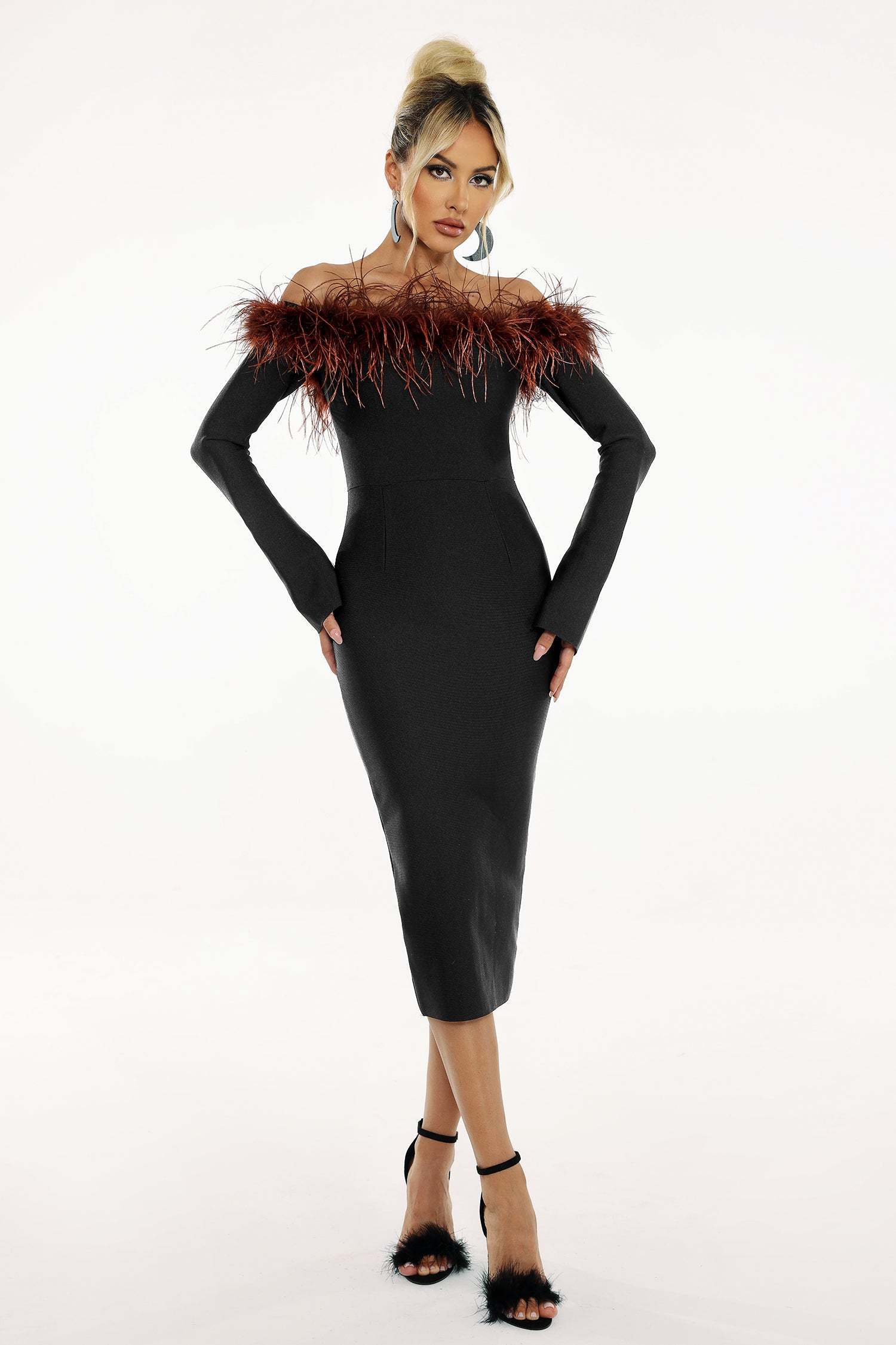 Kate Feather Strapless Bandage Dress