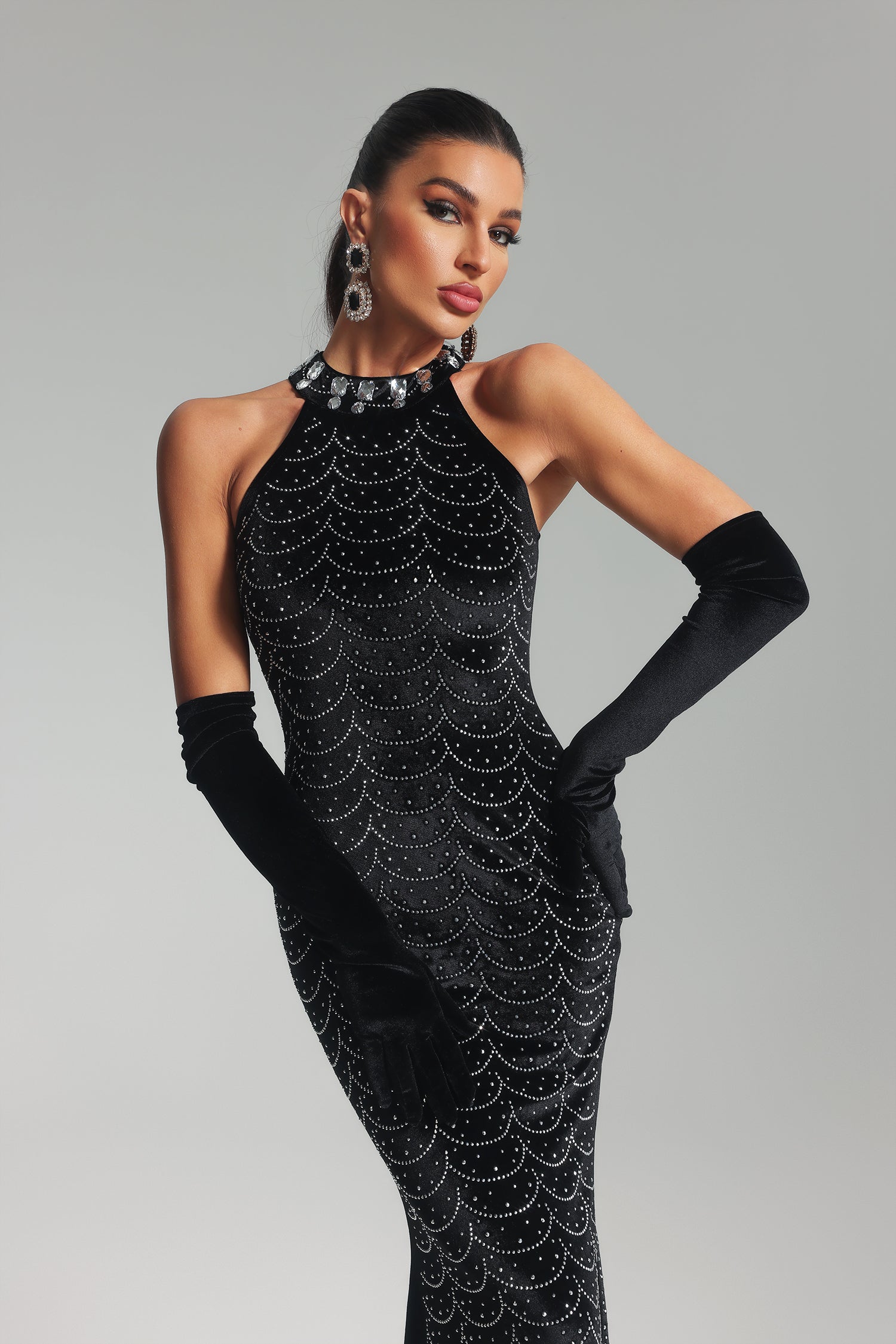 Kathryn Diamante Velvet Maxi Dress