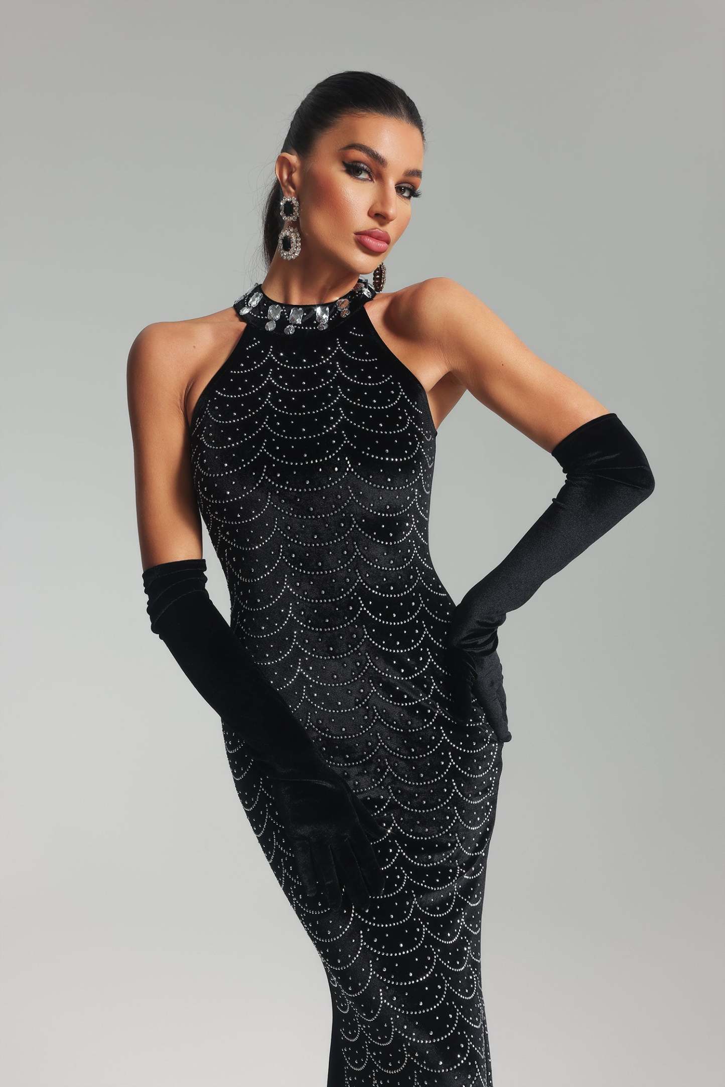 Kathryn Diamante Velvet Maxi Dress