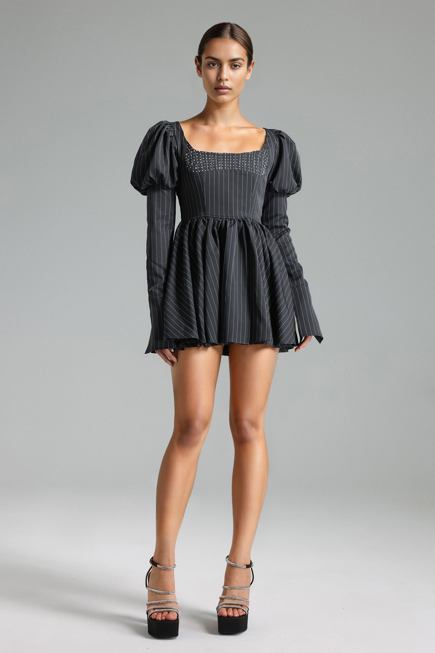 Kiera Puff Sleeves Pleated Mini Dress