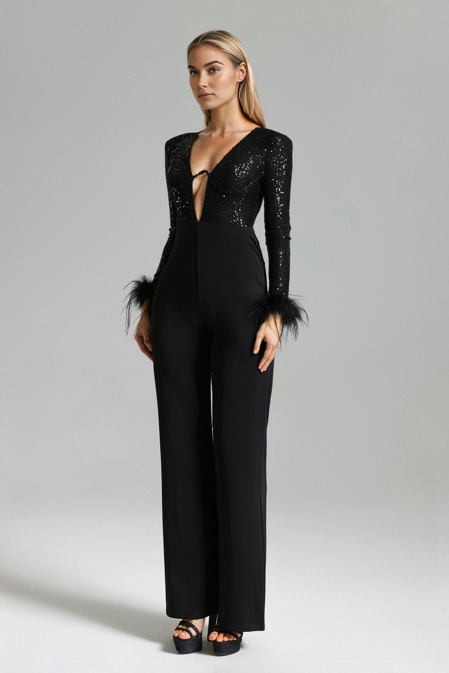 Kivi Feather Sequins Jumpsuit - Black
