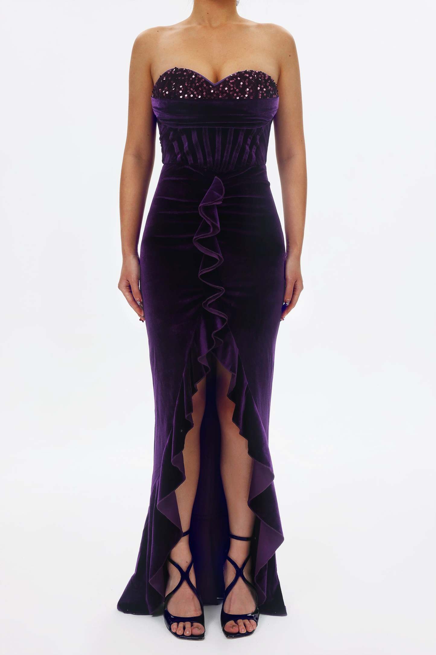 Kristin Sequins Velvet Dress-Purple