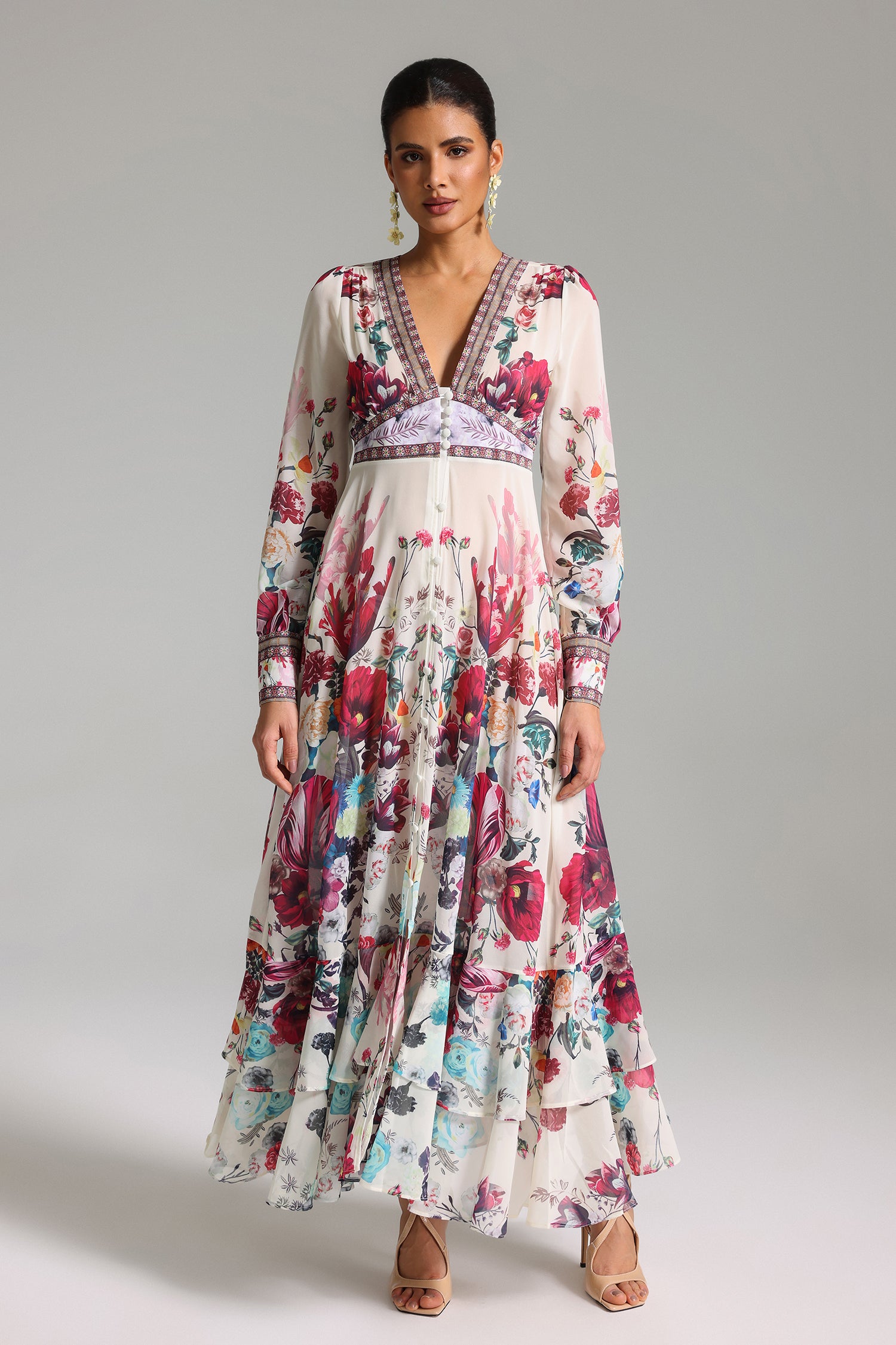 Leanna Deep V Printed Maxi Dress