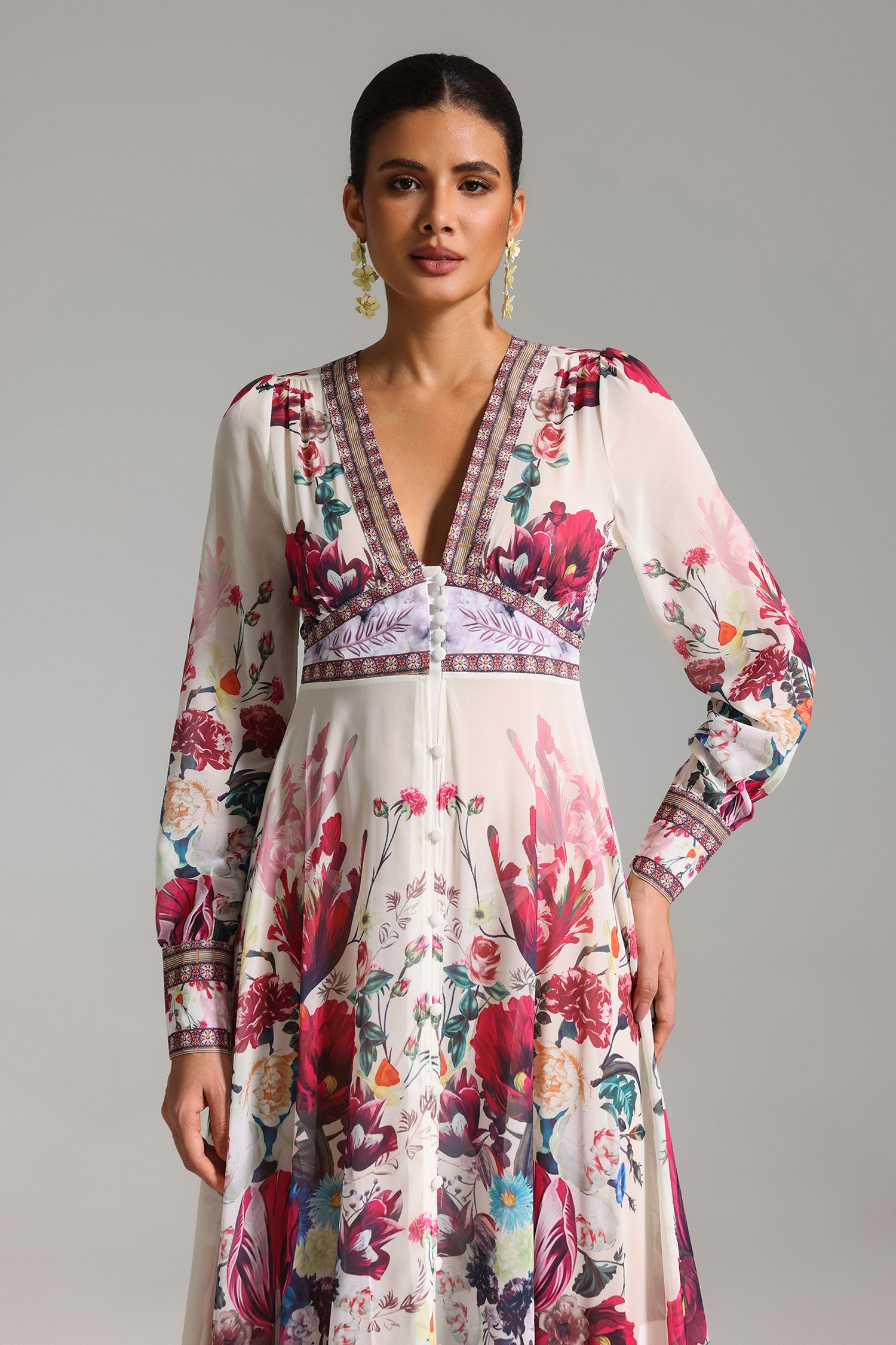 Leanna Deep V Printed Maxi Dress